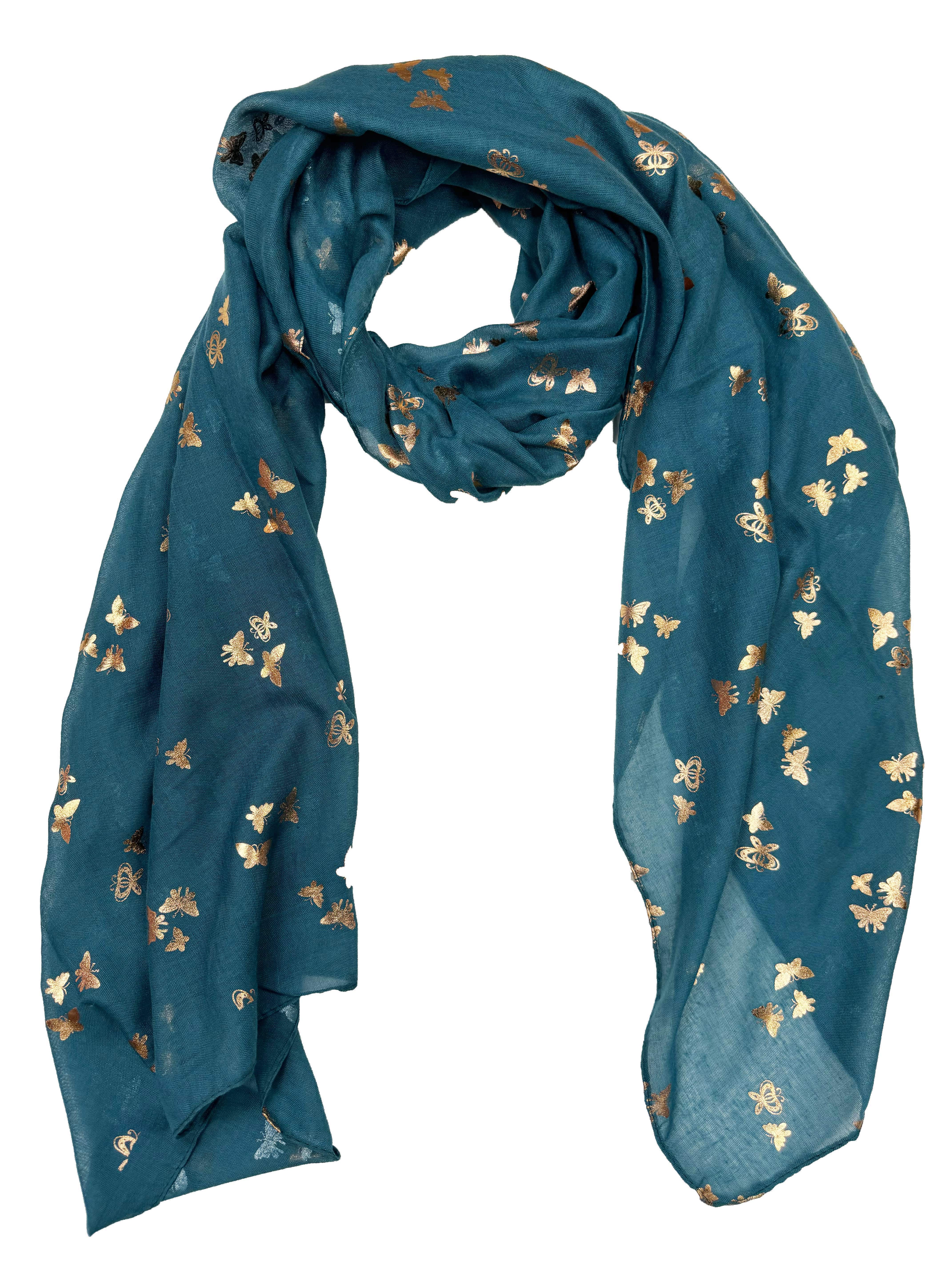 Zac's Alter Ego Women's Scarf – Silver Foil Metallic Glitter Butterfly Print, 185x68cm Polyester