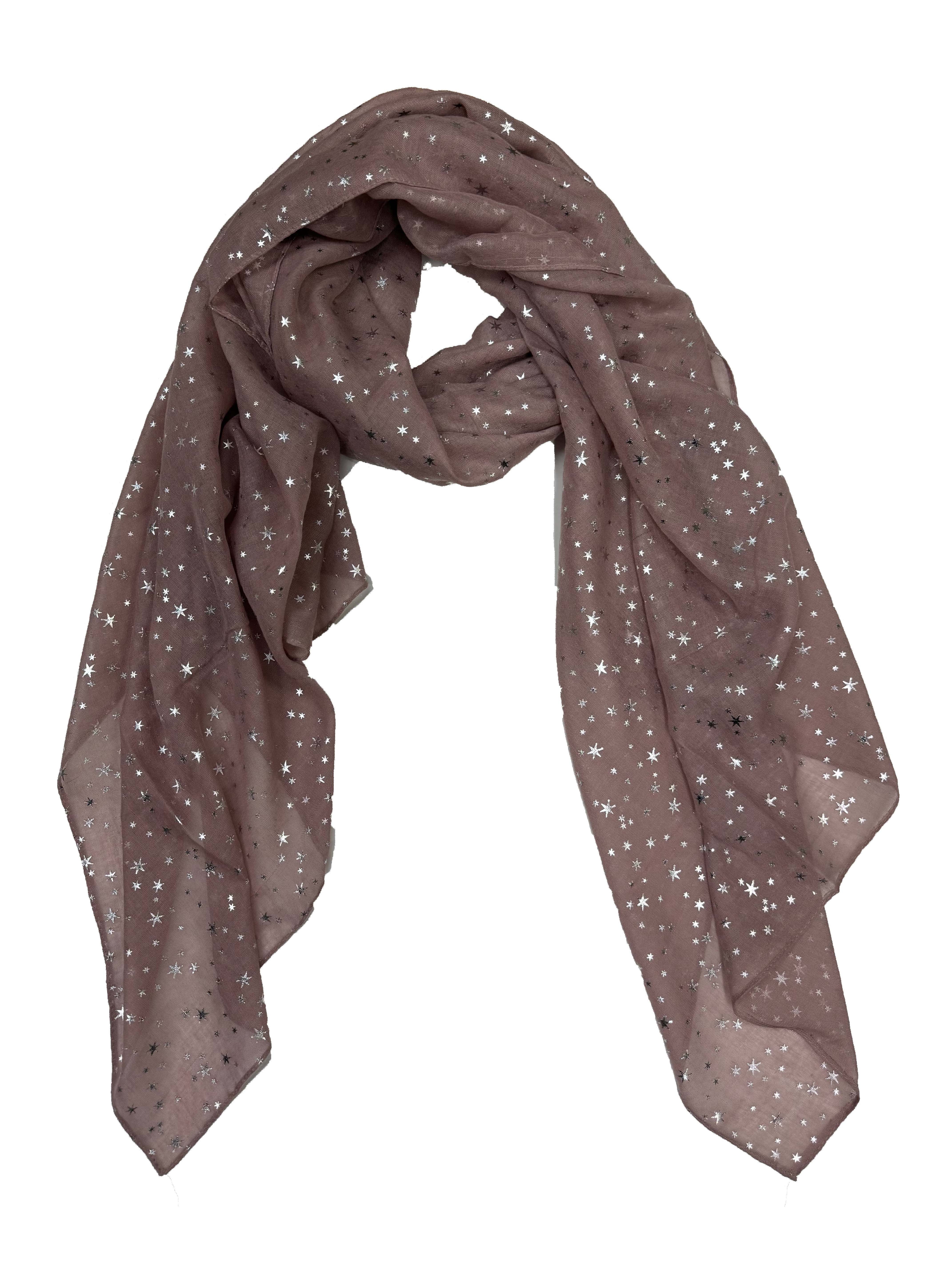 Long Lightweight Women's Metallic Silver Star Foil Effect Printed Scarf