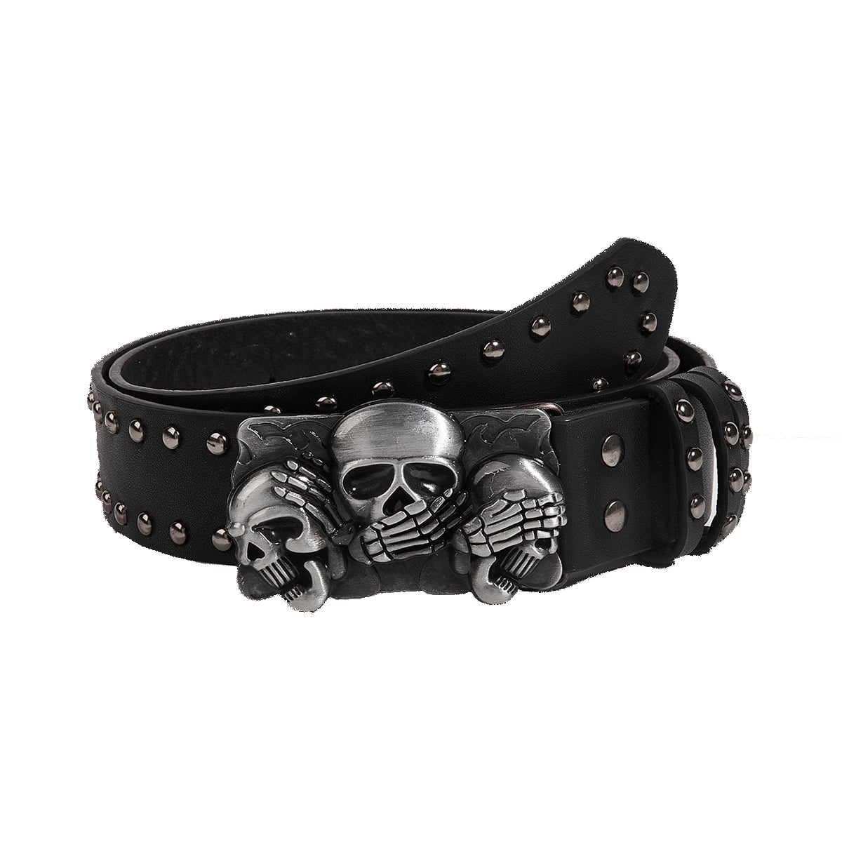 2533 Women\'s Gothic Skull Belt Buckle Pu Leather Studded Belts Black Genuine Leather Punk Skull Studded Belt Narrow Split Leather  main image 4