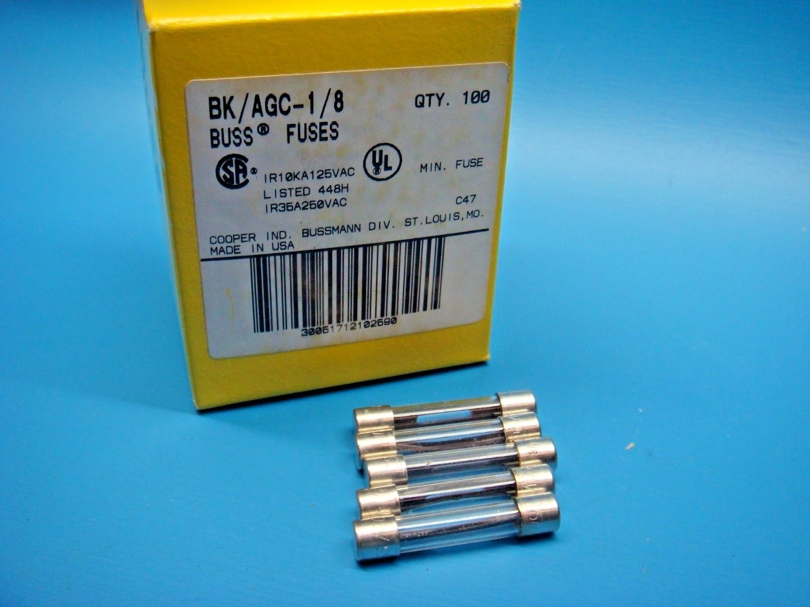 Bussmann BP//AGC-1//2 1//2 Amp Fast Acting Glass Tube Fuse 250V UL Listed Carded 5-Pack