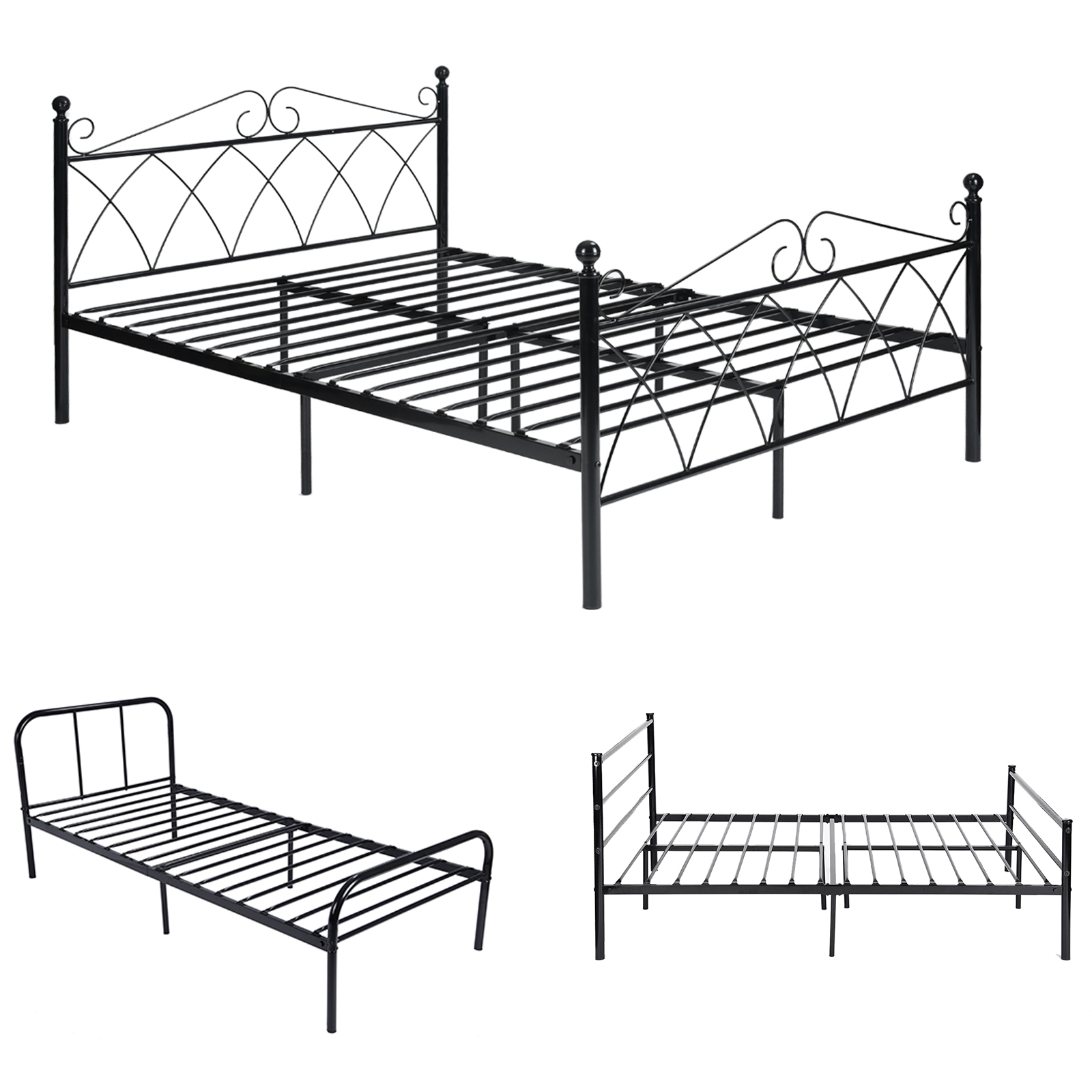 Platform Metal Bed Frame Foundation Headboard Furniture Bedroom Twin