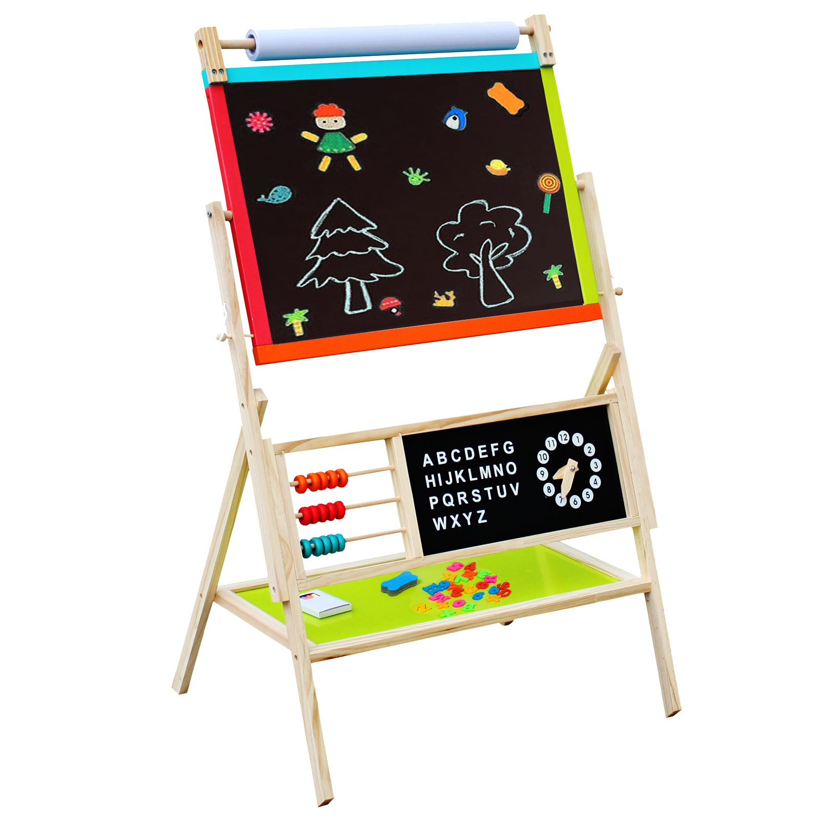 Wooden Standing Art Easel with Whiteboard, Chalkboard, Paper Roll eBay