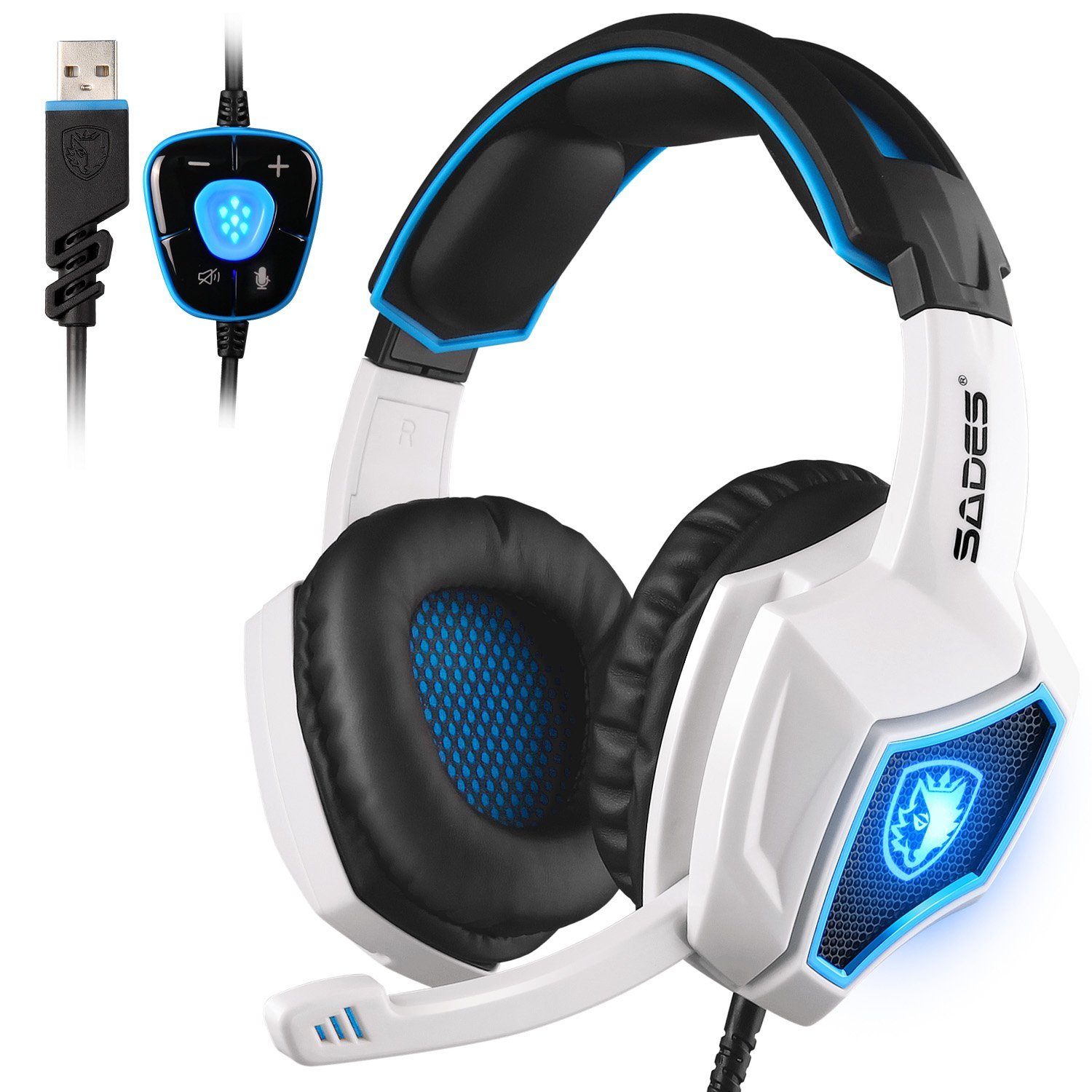 Sades Spirit Wolf 7.1 Surround Sound USB Gaming Headphones Headset W