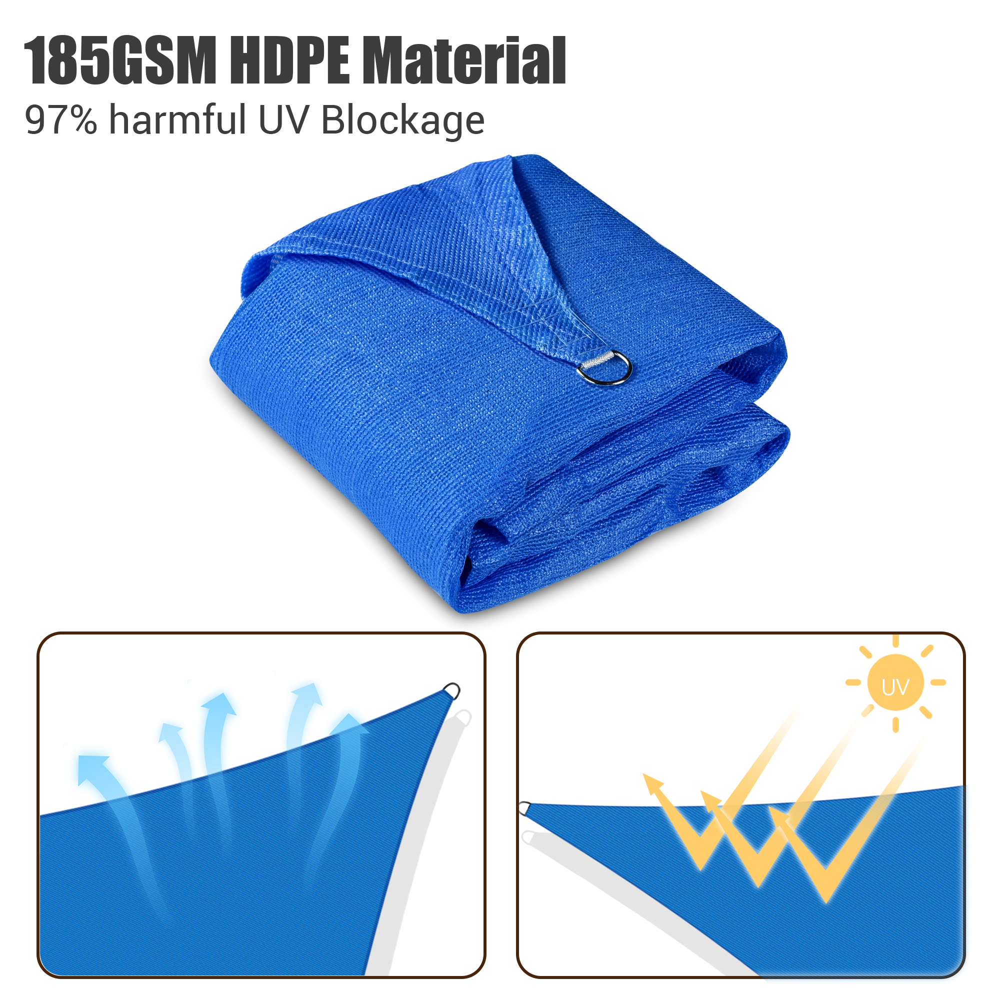 Yescom Sun Shade Sail Outdoor Top Canopy Patio 11' 16.5' Triangle 18' Square - Picture 9 of 165