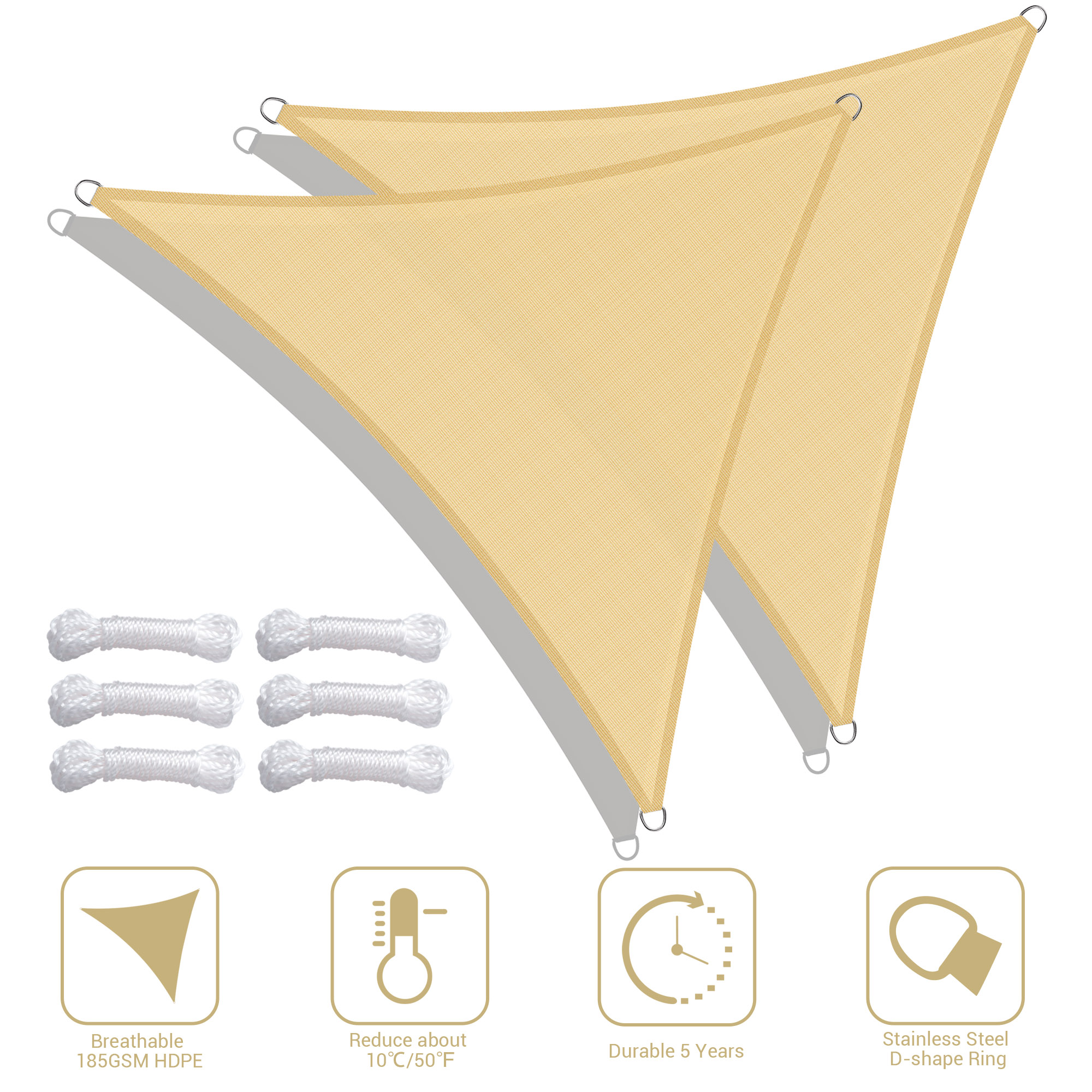 Triangle Sun Shade Sail Canopy UV Block Patio Garden Yard Pool Outdoor - Picture 77 of 89