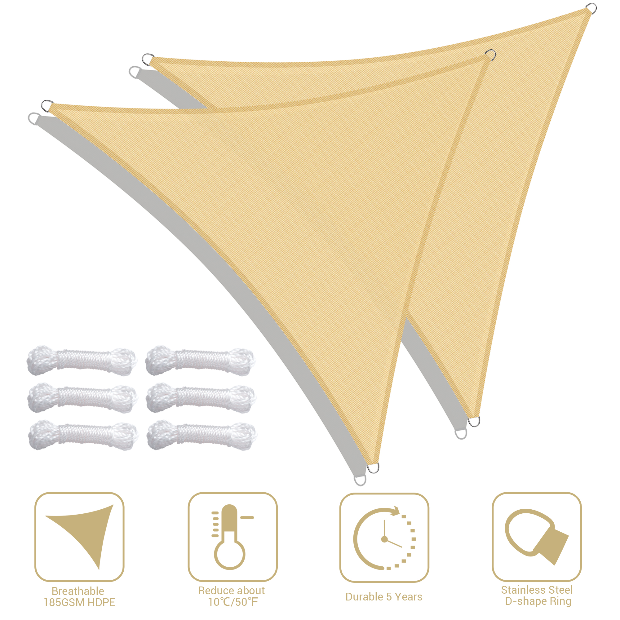 Triangle Sun Shade Sail Canopy UV Block Patio Garden Yard Pool Outdoor - Picture 87 of 89