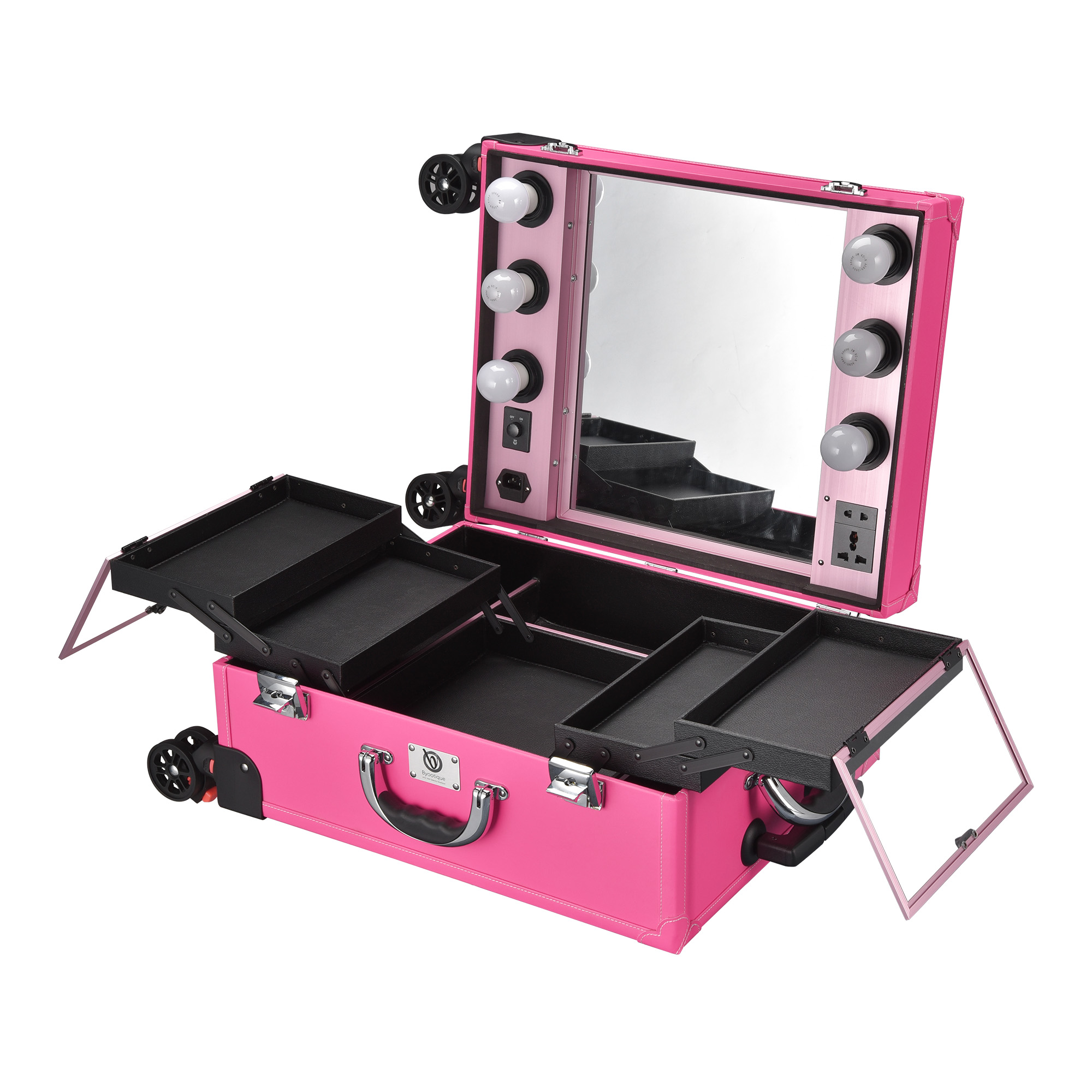 Byootique Tabletop Makeup Train Case Wheeled LED Light Mirror Cosmetic