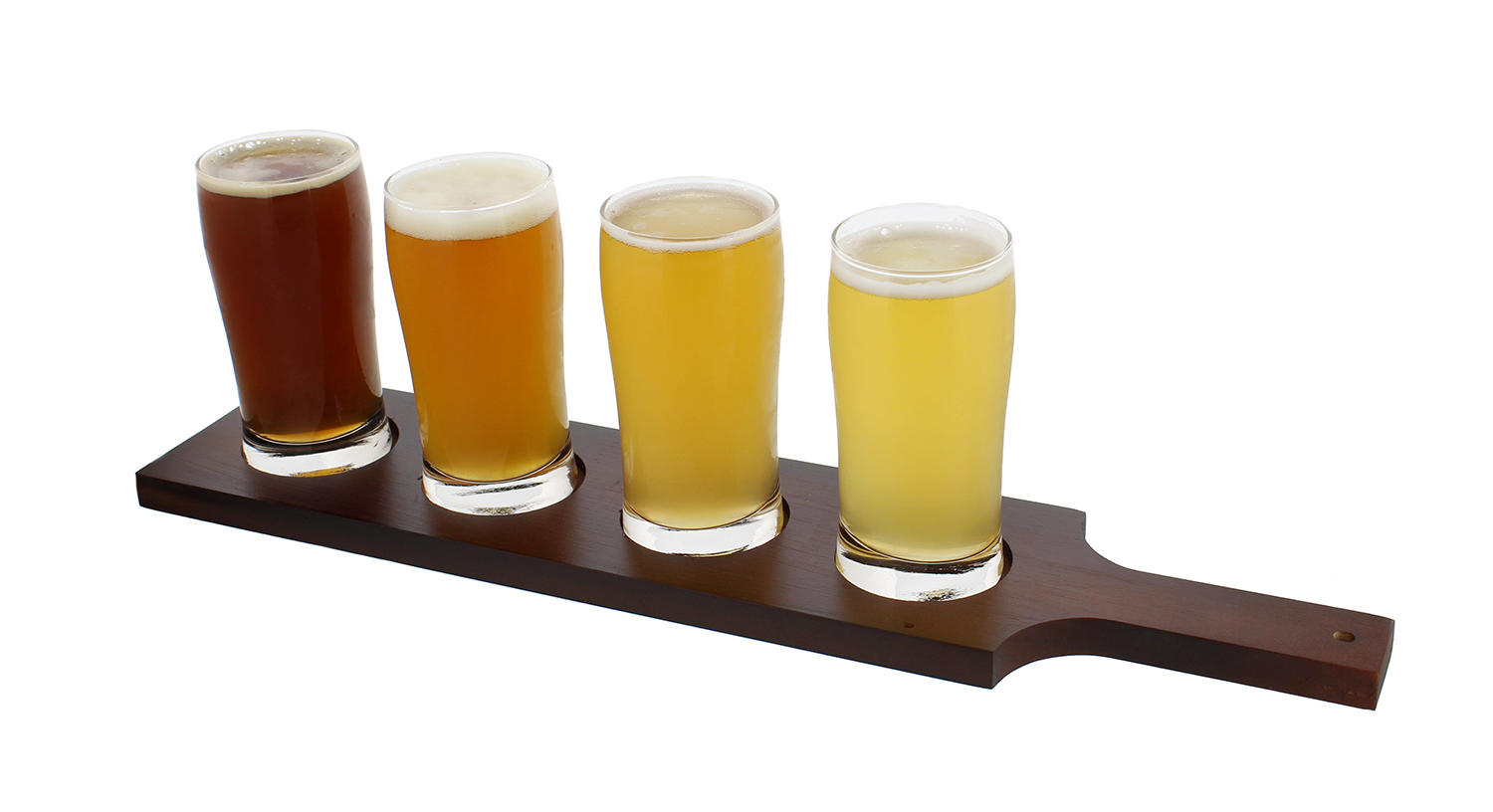 Beer Flight Glasses Set with Dark Wooden Flight Paddle Beer Sampler
