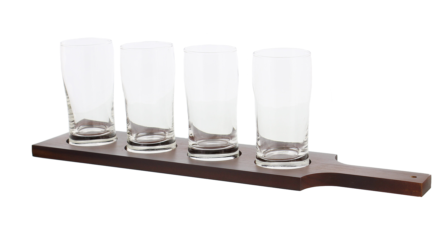 Beer Flight Glasses Set with Dark Wooden Flight Paddle Beer Sampler