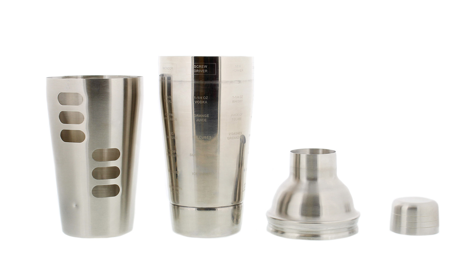 Cocktail Shaker 24 Ounces with Strainer Lid and Drink Recipe Device