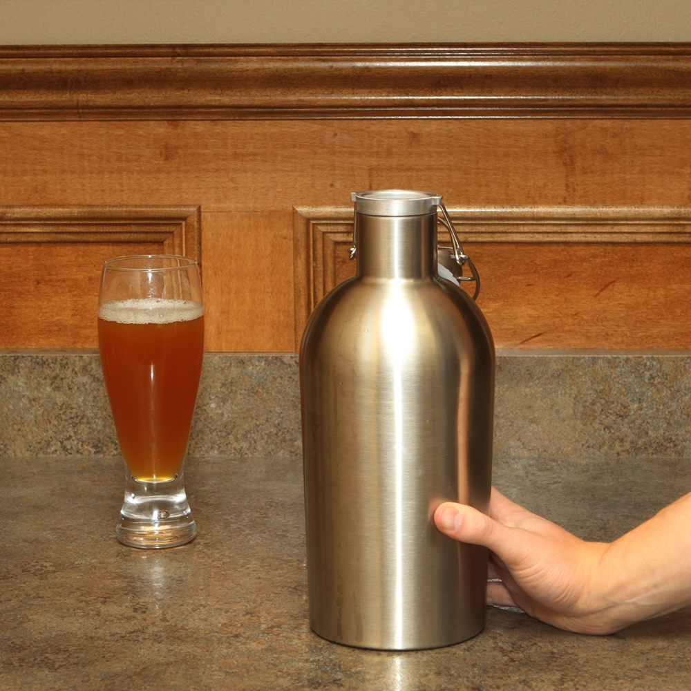 Beer Growler 2 Liter, 67 Ounce, Stainless Steel with SwingTop for Cold