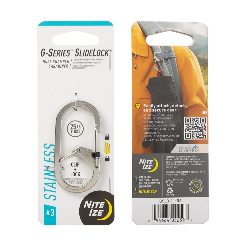 Nite Ize G-Series® SlideLock® Dual Chamber Carabiner, Stainless