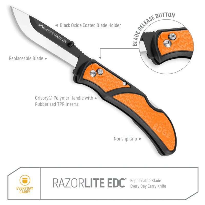 Outdoor Edge RazorEDC Lite Replaceable Blade Folding Knife 3.00" 420J2 Drop