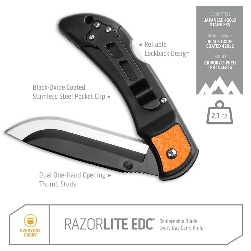 Outdoor Edge RazorEDC Lite Replaceable Blade Folding Knife 3.00" 420J2 Drop