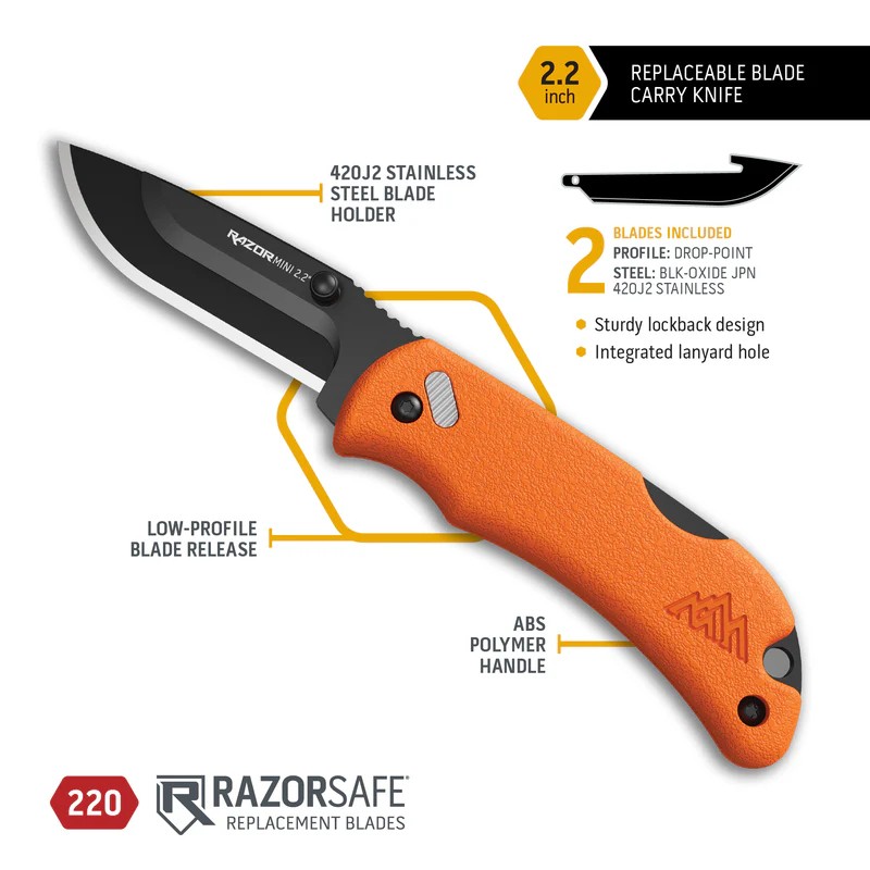 Outdoor Edge RazorMini Folding Pocket Knife 2.20″ 420J2 Drop Point Plain Edge