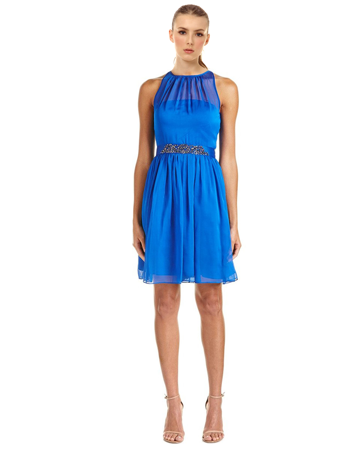 Royal Blue Chiffon Belted Dress