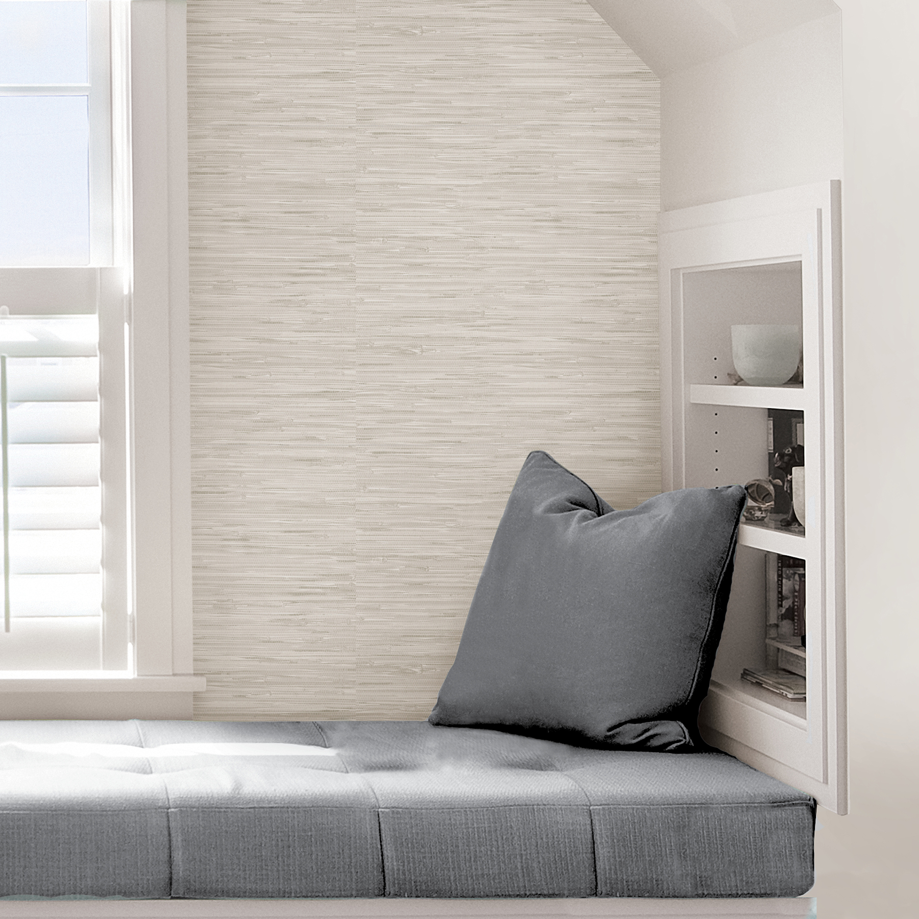 NuWallpaper by Brewster NU2875 Cream Grassweave Peel & Stick Wallpaper