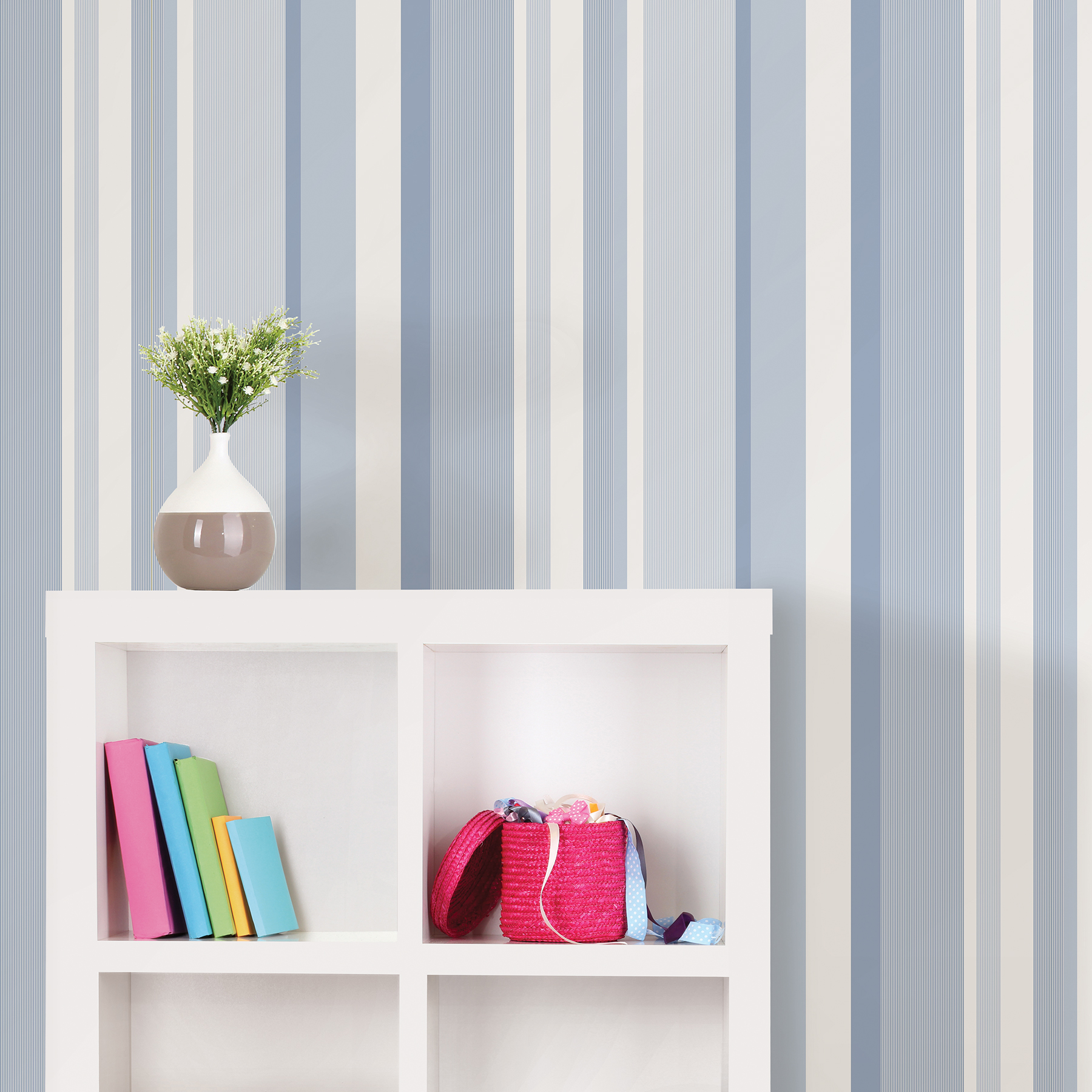 NuWallpaper by Brewster NUW1402 Blue Awning Stripe Peel & Stick