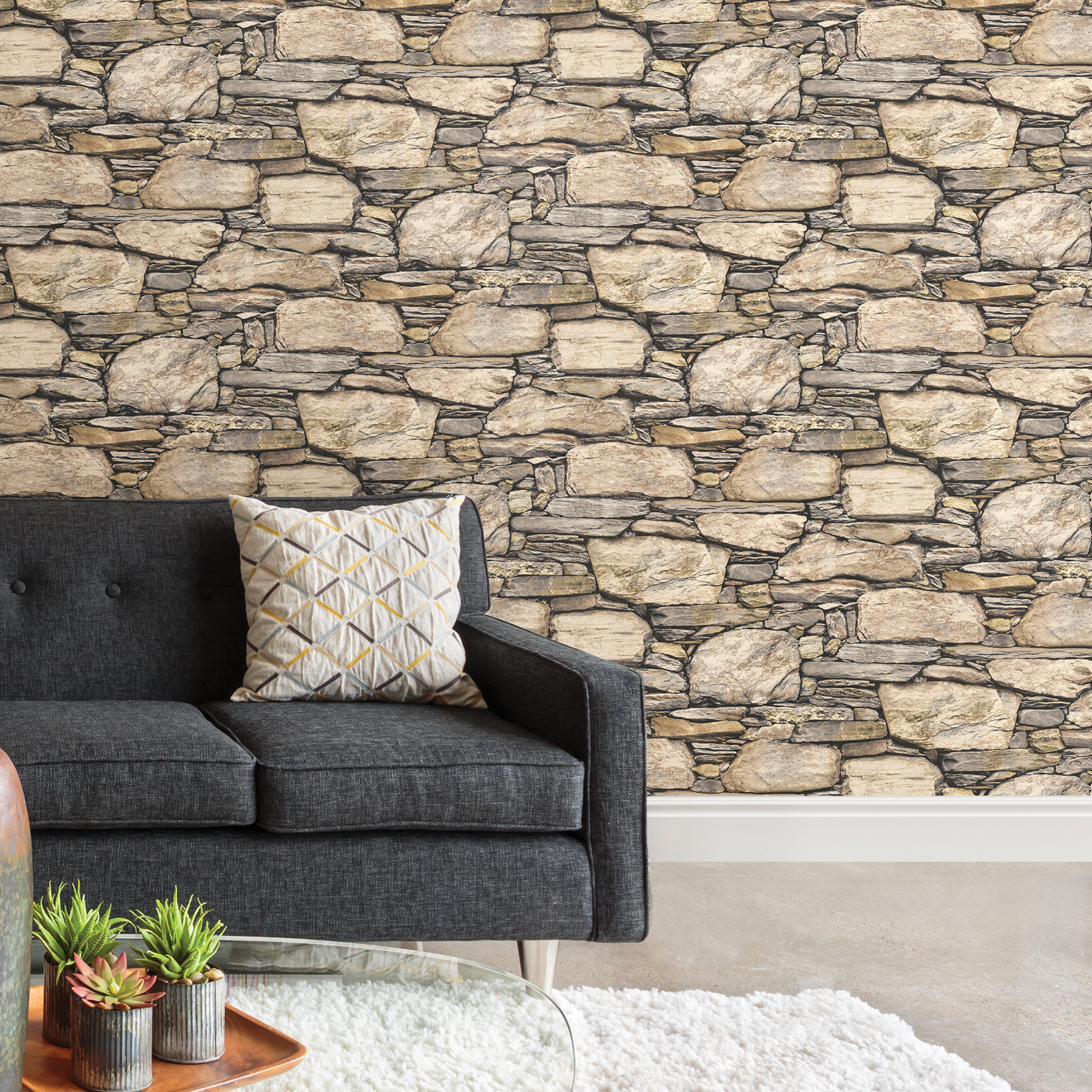 NuWallpaper by Brewster NU2065 Hadrian Stone Wall Brown Texture Peel