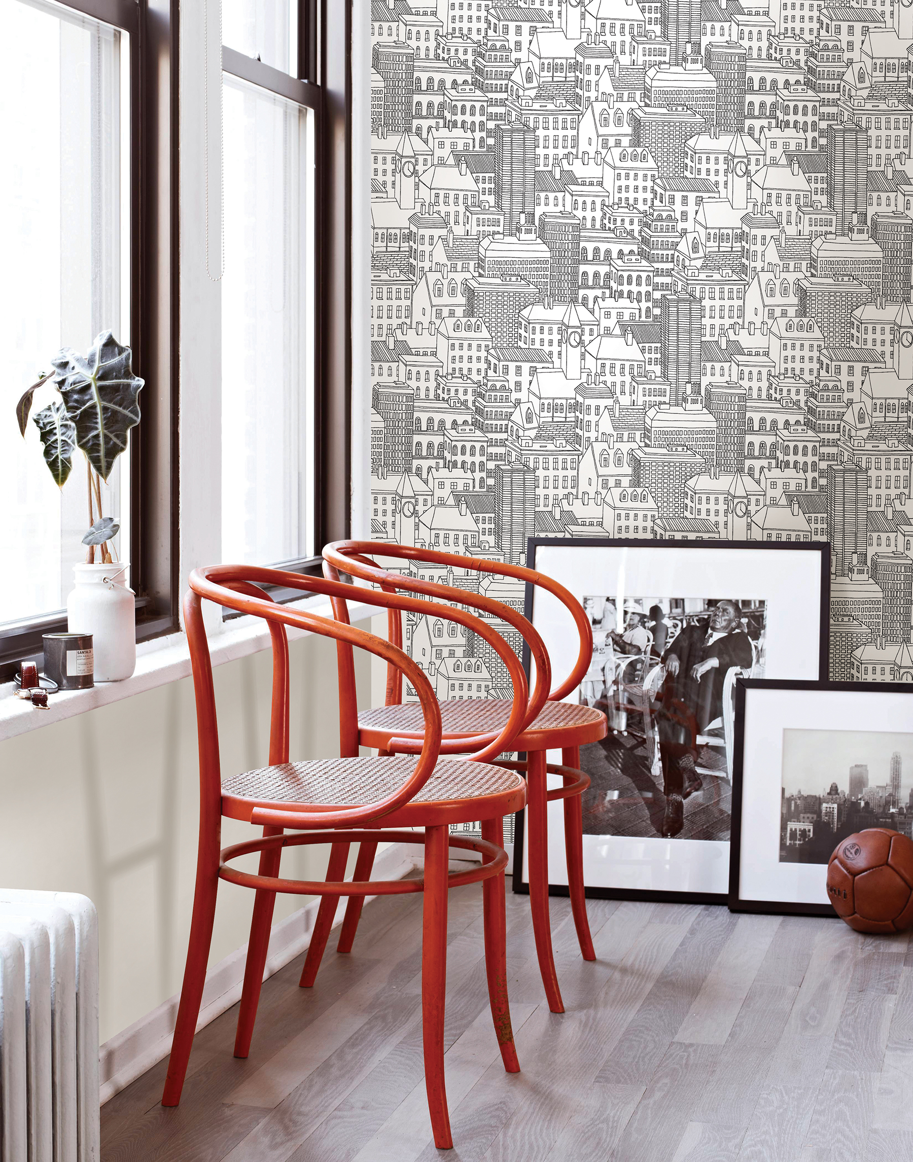 NuWallpaper by Brewster NU2091 Metropolis Black Cityscape Peel & Stick