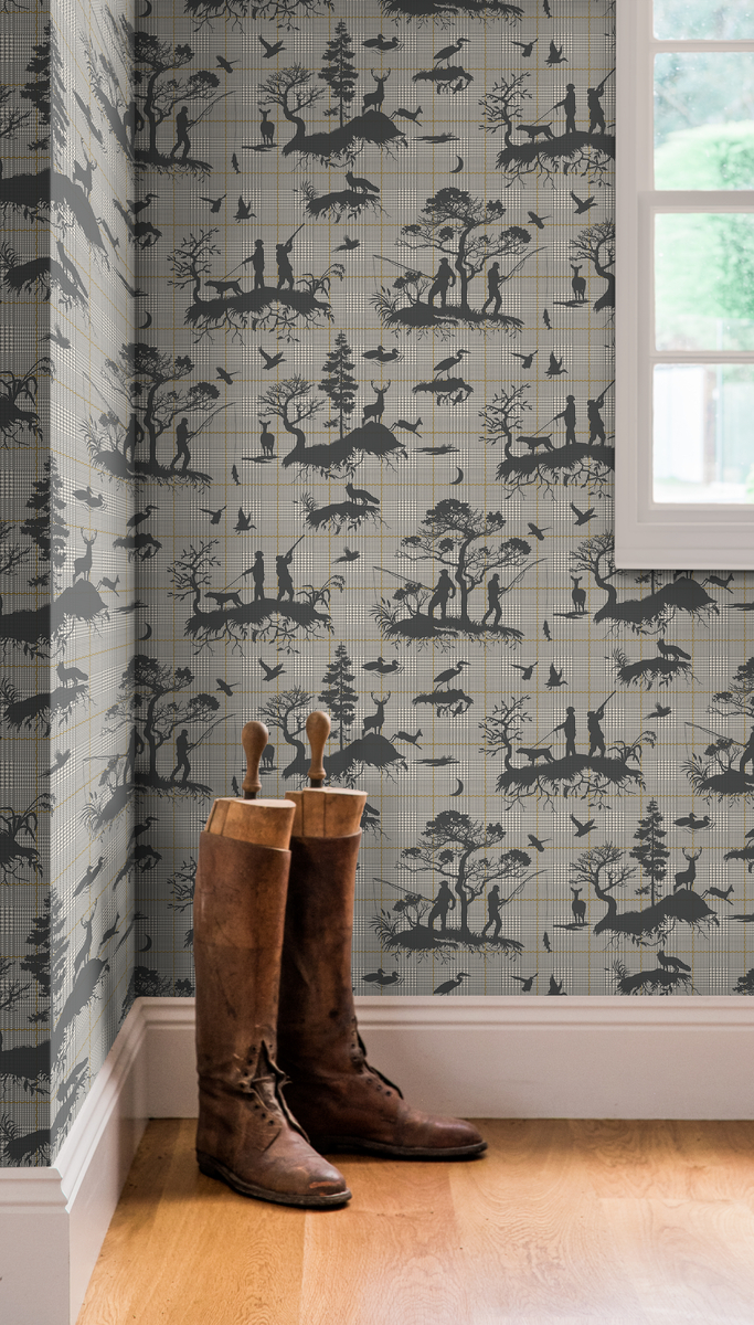 York Wallcoverings HO3325 Outdoorsmen Toile Wallpaper, Tailored