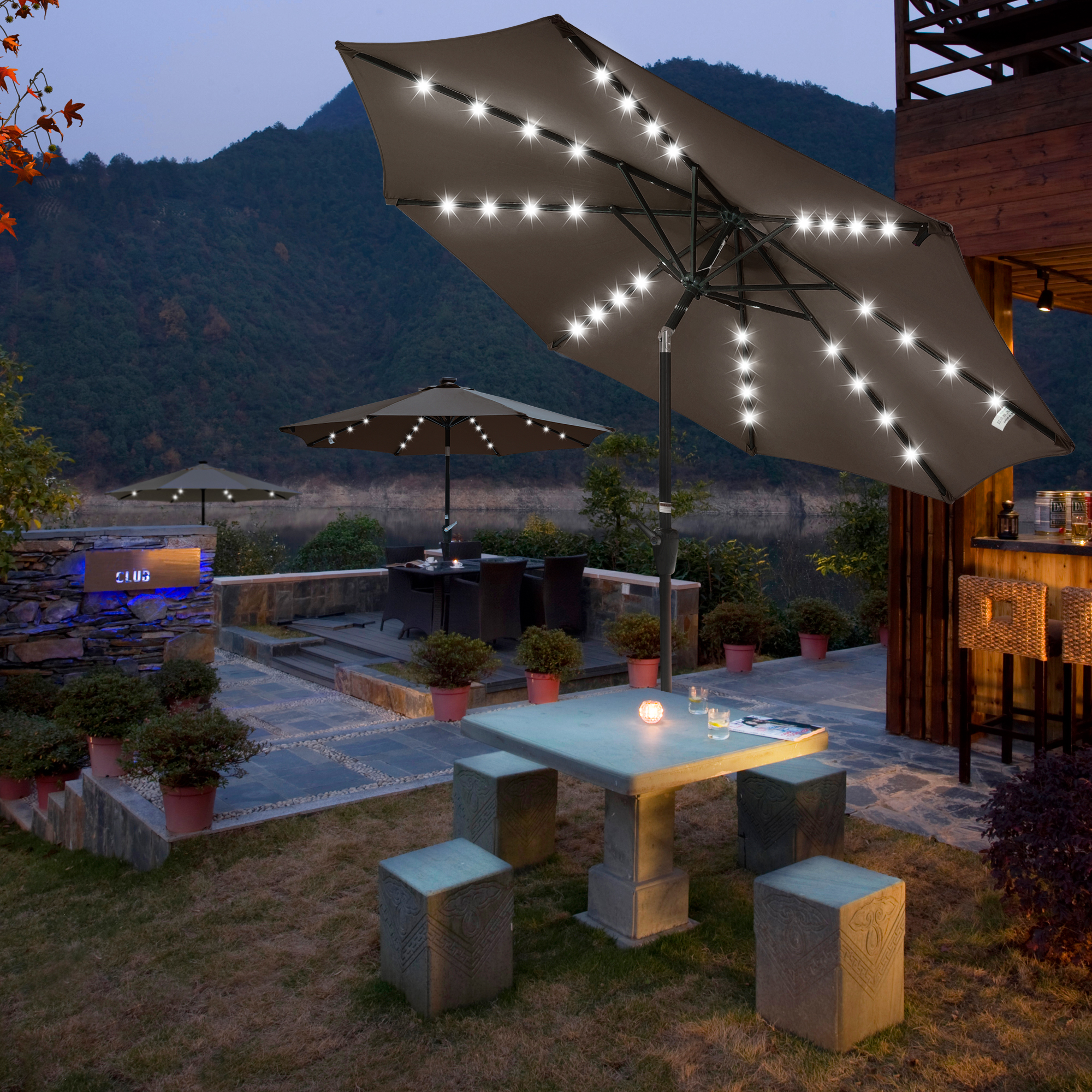 4PC 9u0026#039; 8 Ribs Patio Outdoor Umbrella Solar LED Aluminium Garden Parasol  Sunshade | eBay
