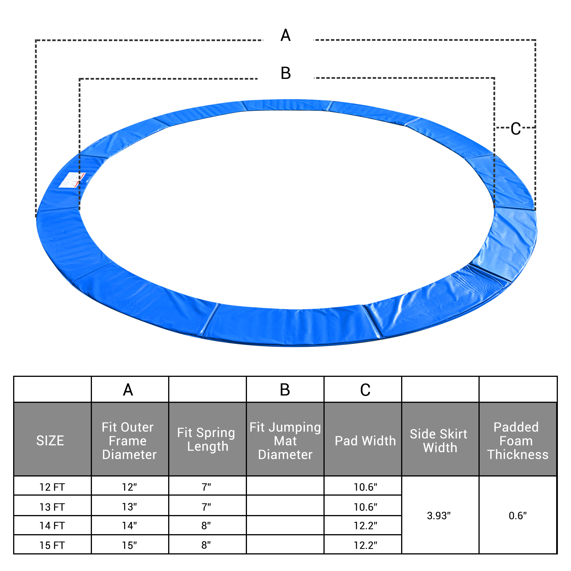 12/13/14/15Ft Universal Trampoline Replacement Safety Rebounder Cover