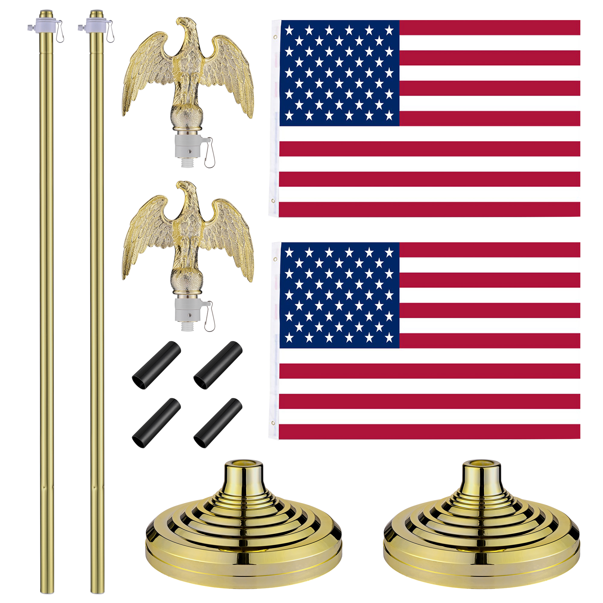 2 Pack 6FT Telescoping Indoor Flagpole Kit Base Eagle Topper US Flag