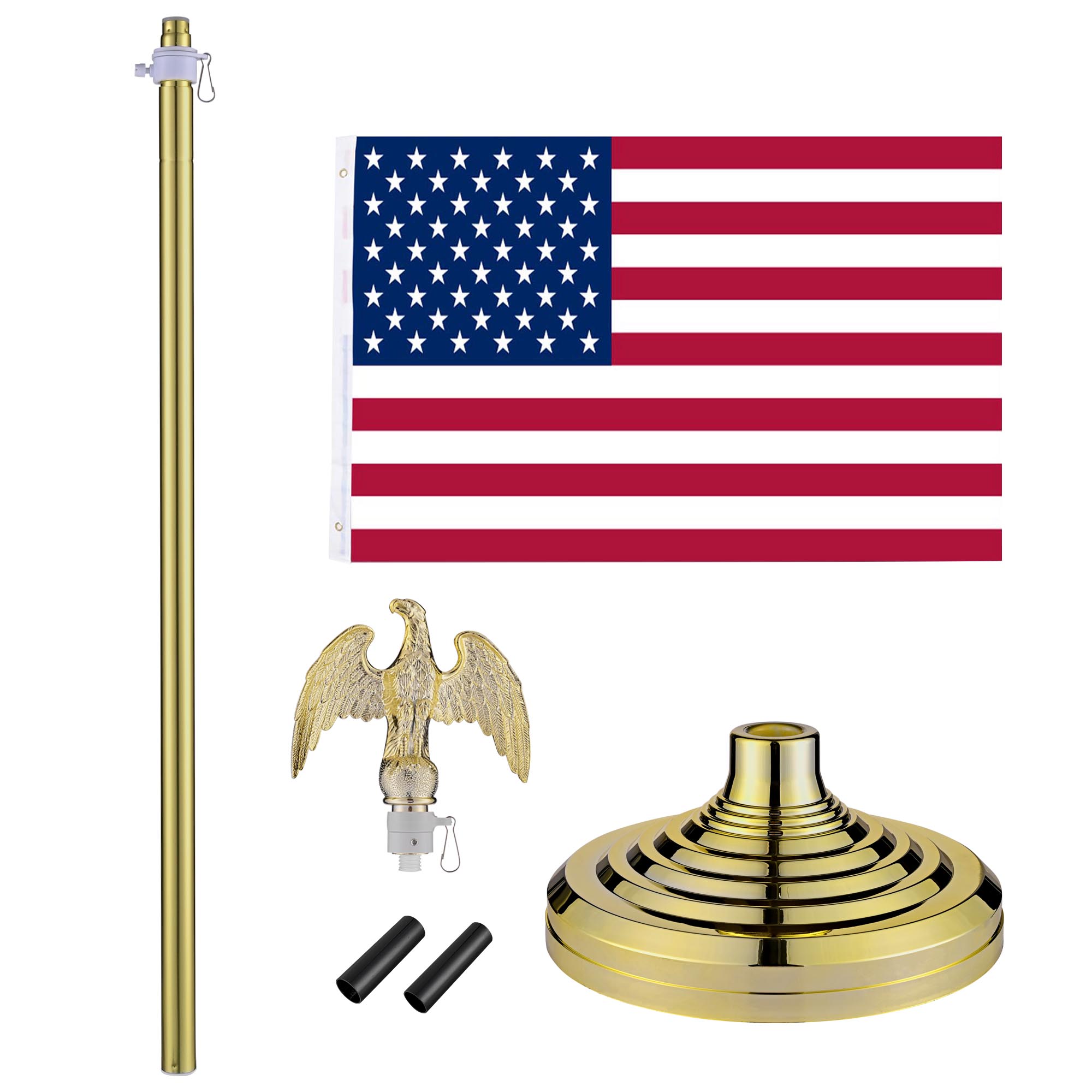 6/8 Ft Telescoping Flag Pole Kit Gold Ball/Eagle Topper Base Aluminum
