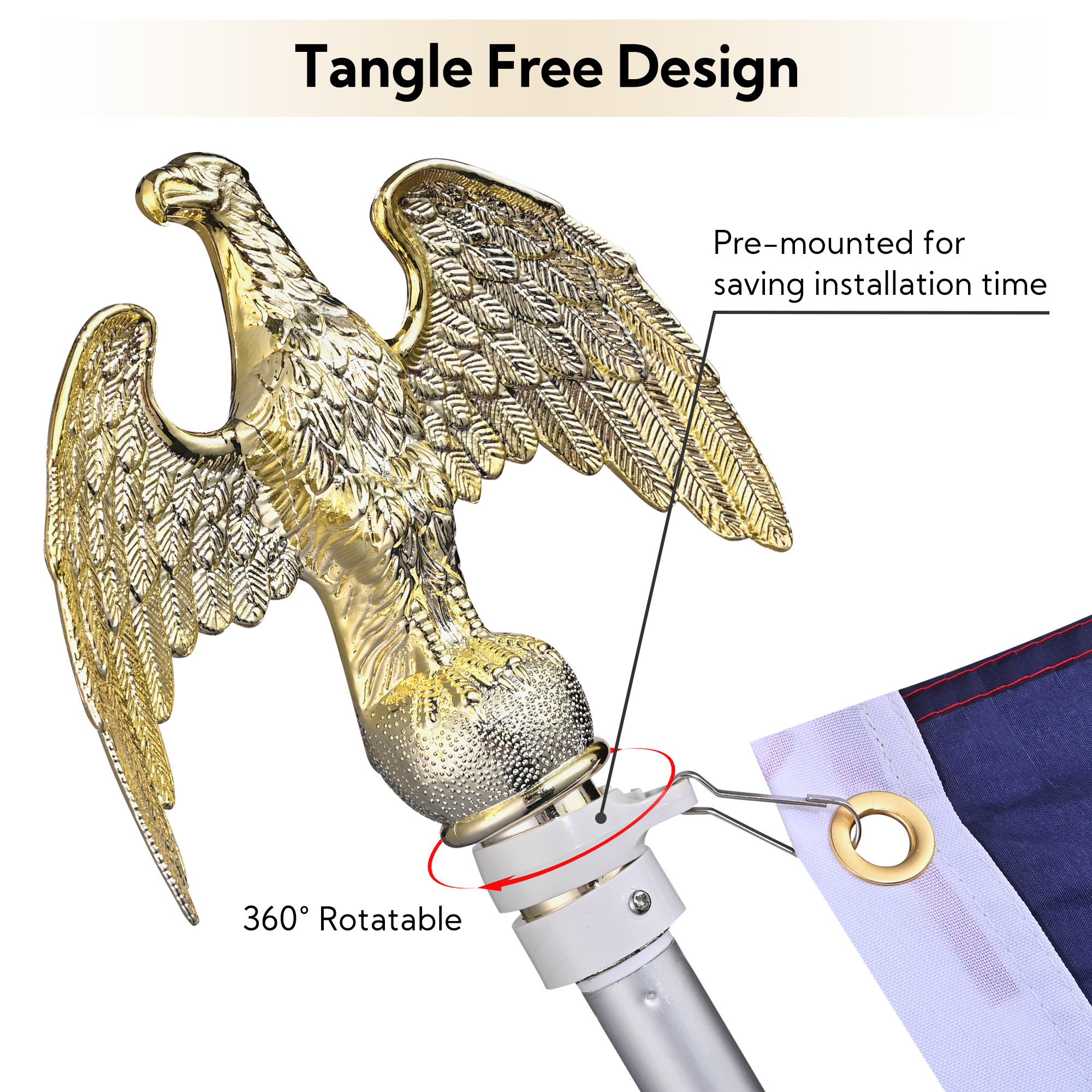 8Ft Telescoping Indoor Flagpole Kit Base Eagle Topper Aluminum US Flag