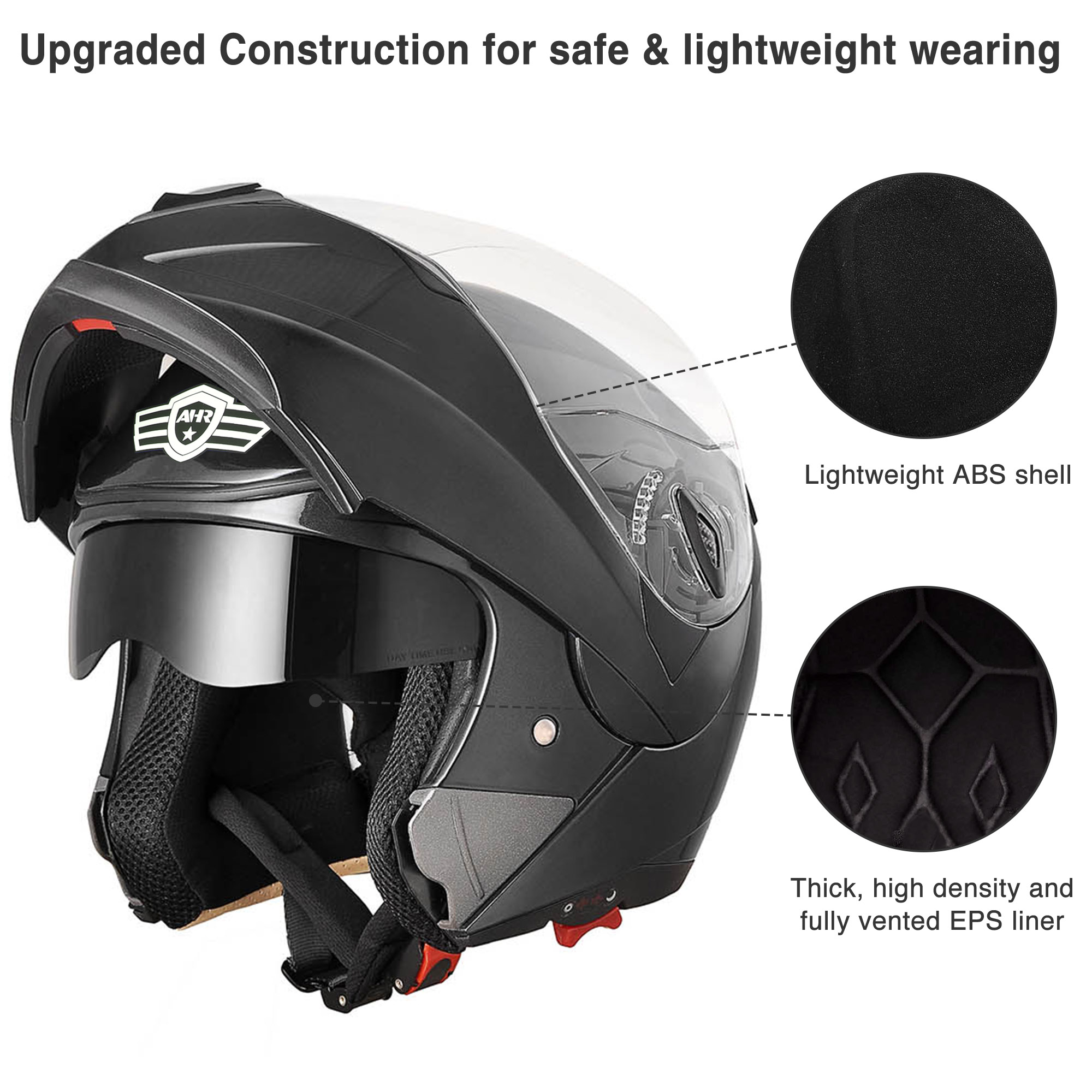 AHR Modular Full Face Motorcycle Helmet Flip up Dual Visor Motocross DOT M/L/XL - Picture 26 of 54
