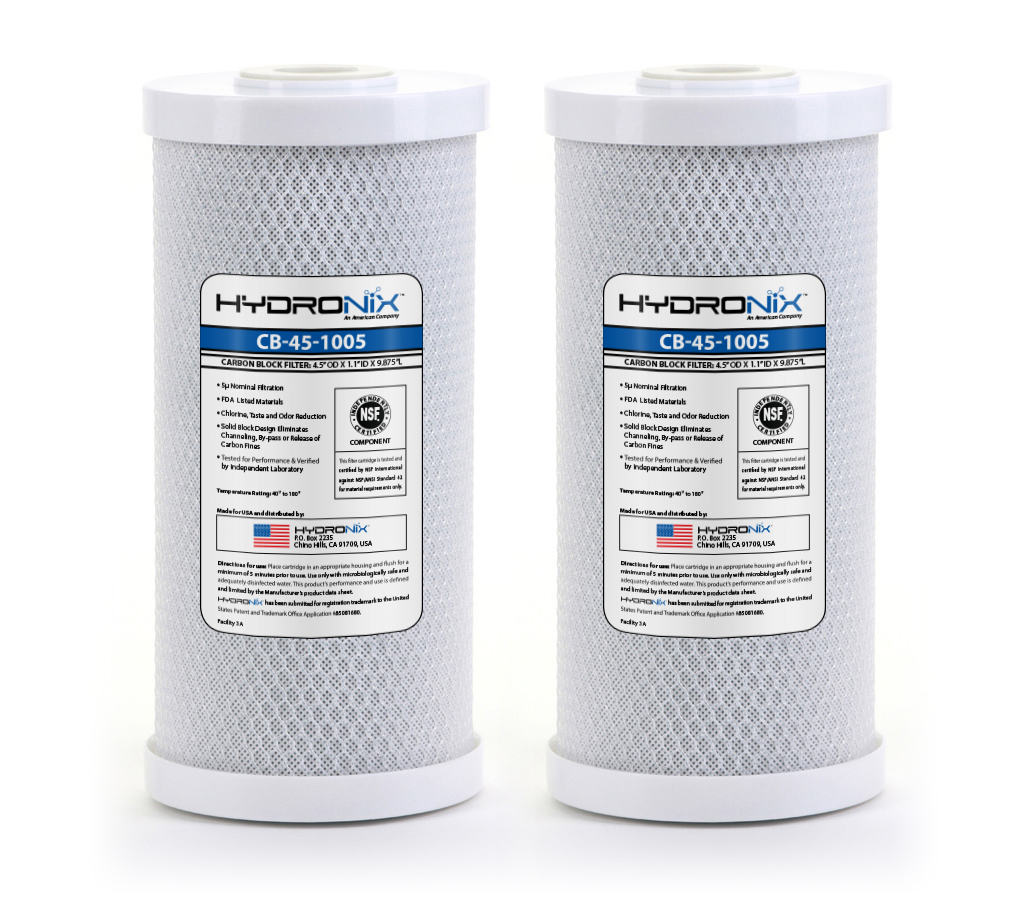 Hydronix 2 Pack CB-45-1005 Whole House, Hydroponics Carbon Block Water Filters CTO 4.5