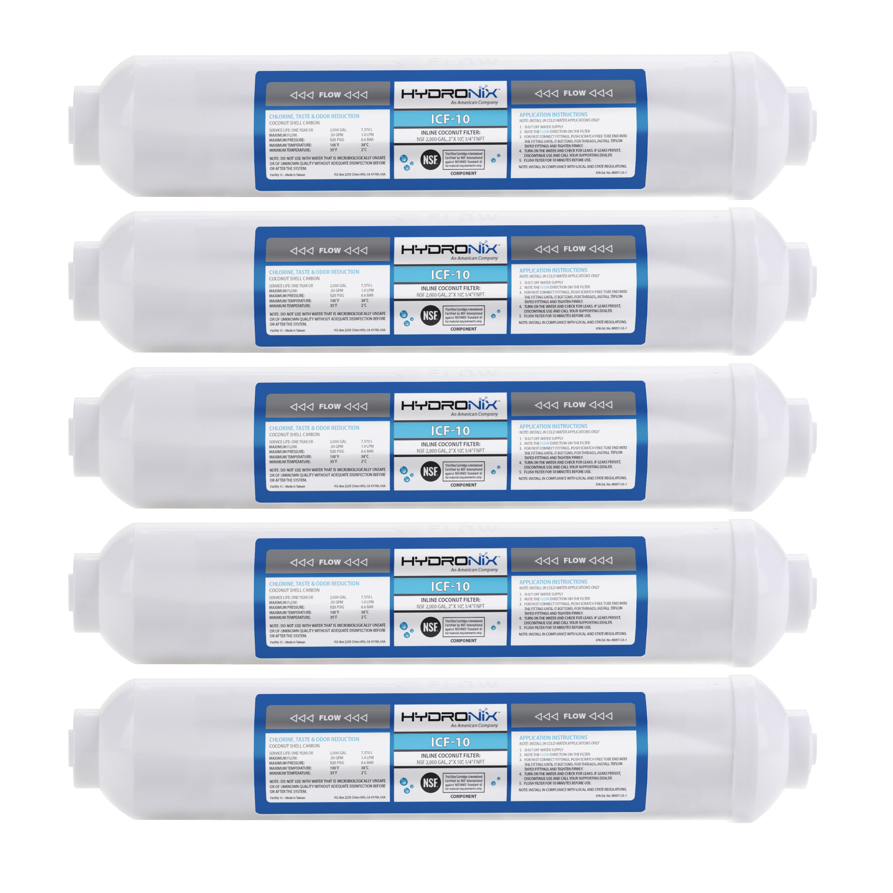 5 PK, Inline Post Reverse Osmosis Fridge Ice GAC Water Filter, 2000 Gal 1/4" NPT - Picture 1 of 4