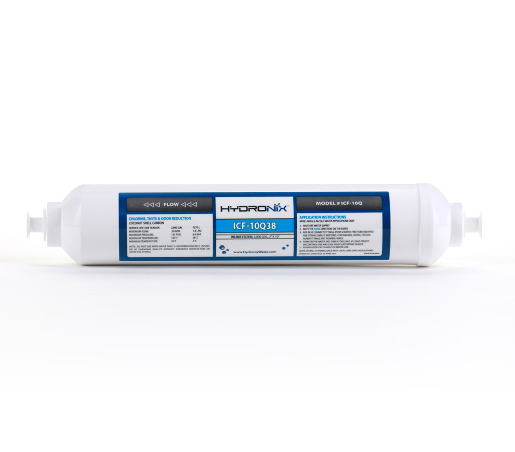 Hydronix ICF-10Q38 Inline Reverse Osmosis Post, Fridge & Ice Coconut GAC Water Filter 2000 Gal, 3/8