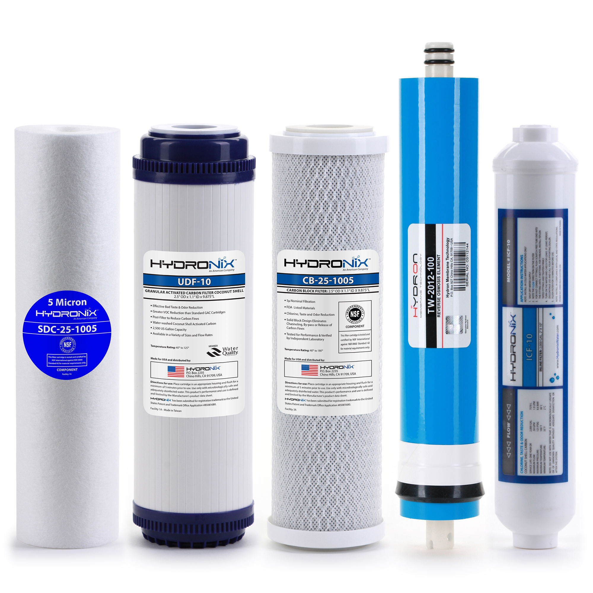 Reverse Osmosis Universal Replacement Filter Set RO Cartridges 5 pcs w/ 100 GPD Membrane