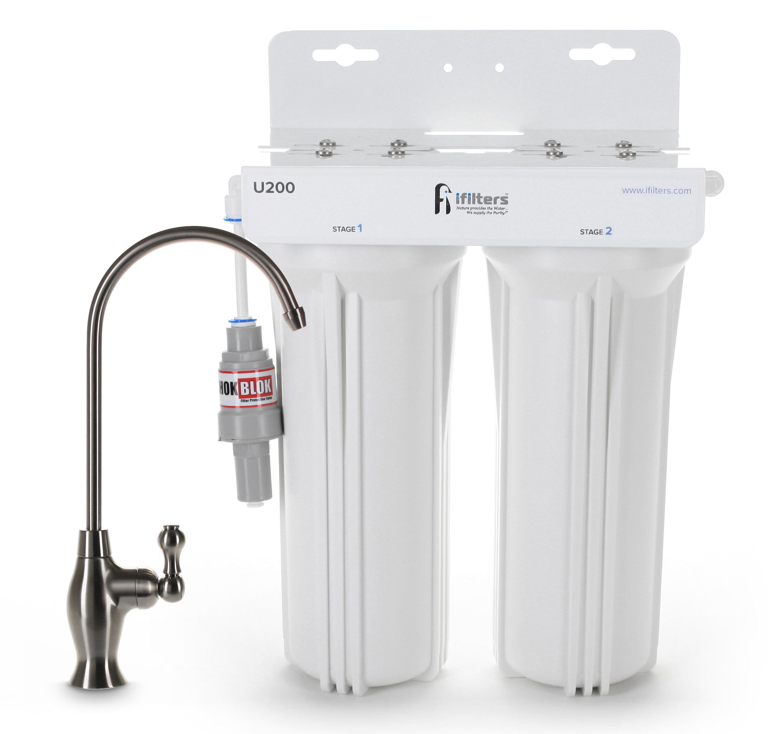 U200 Premium Drinking Water Filtration System 2 Stage w/ Designer Faucet & Protection Valve