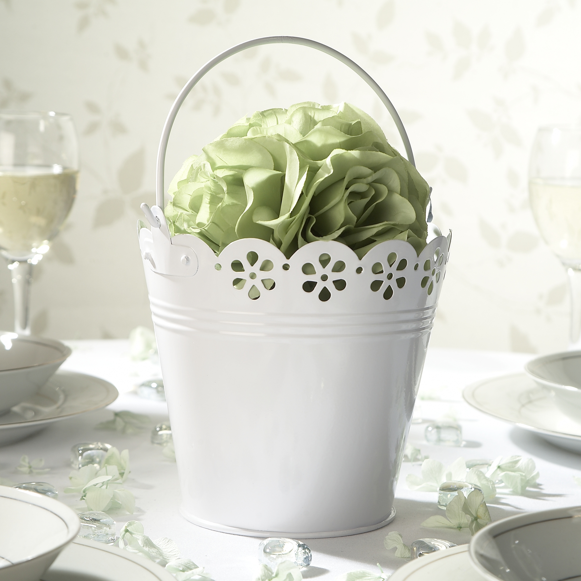 Decorative Pail White Vintage Style Flower Design Pack of 4