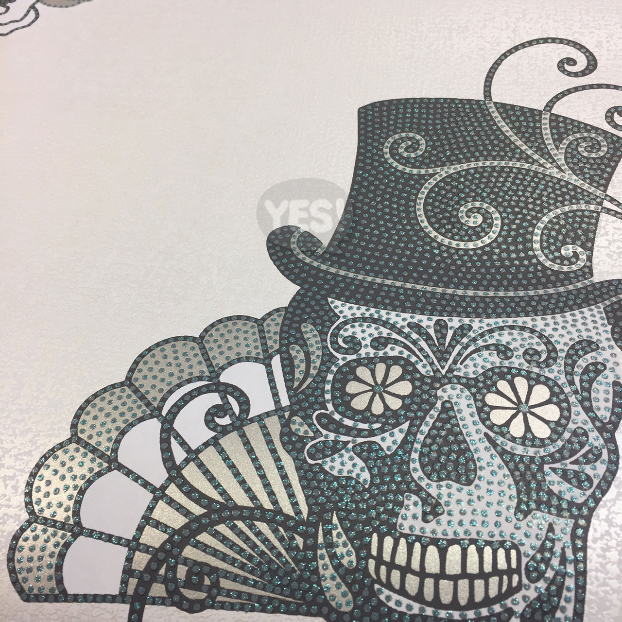 Skull Wallpaper Gothic Dark Black Silver Goth Cool Black Feature Wall