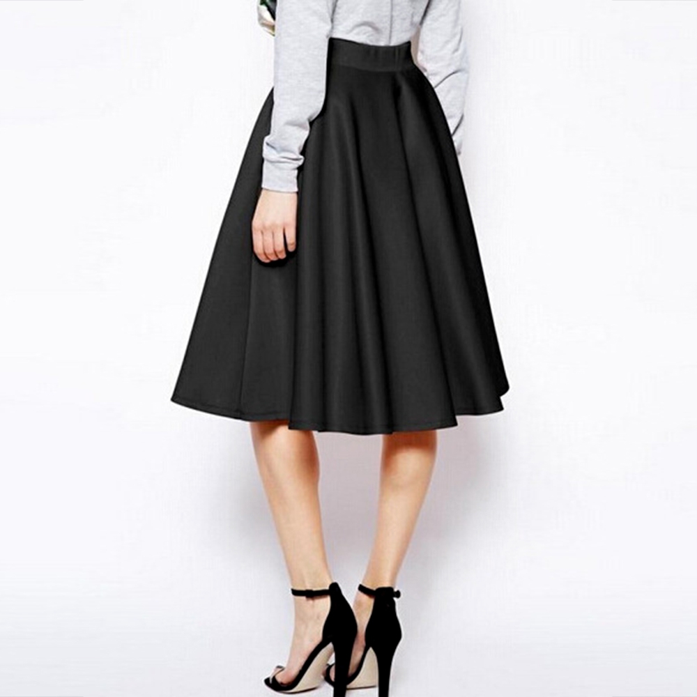 Elegant Women Ladies Stretch High Waist Flared Pleated Swing Long Skirt ...