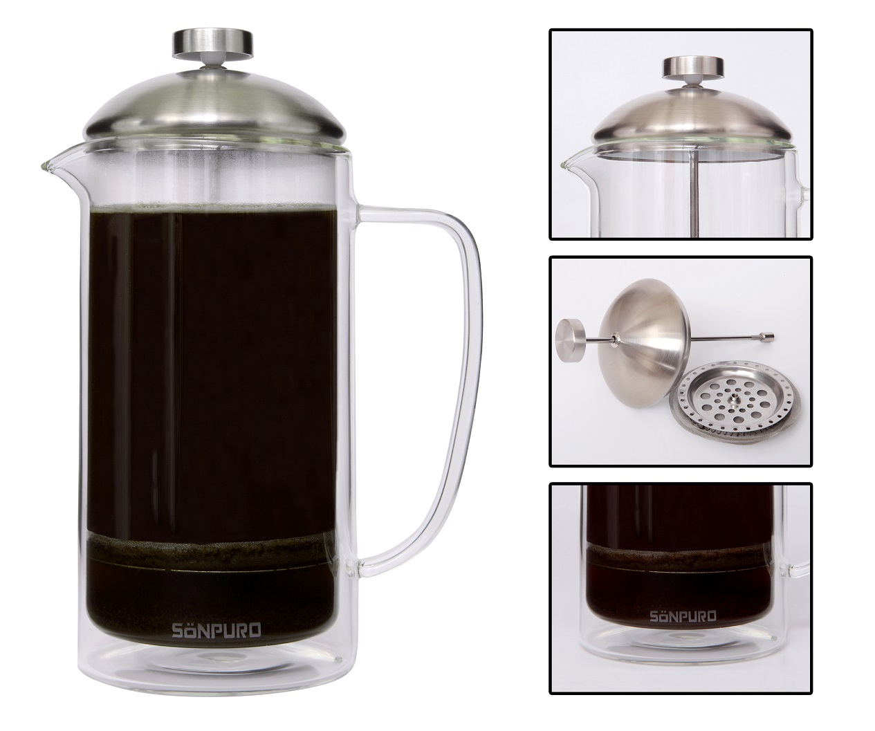 SONPURO Double Wall Insulated Glass Microwave Safe French ...