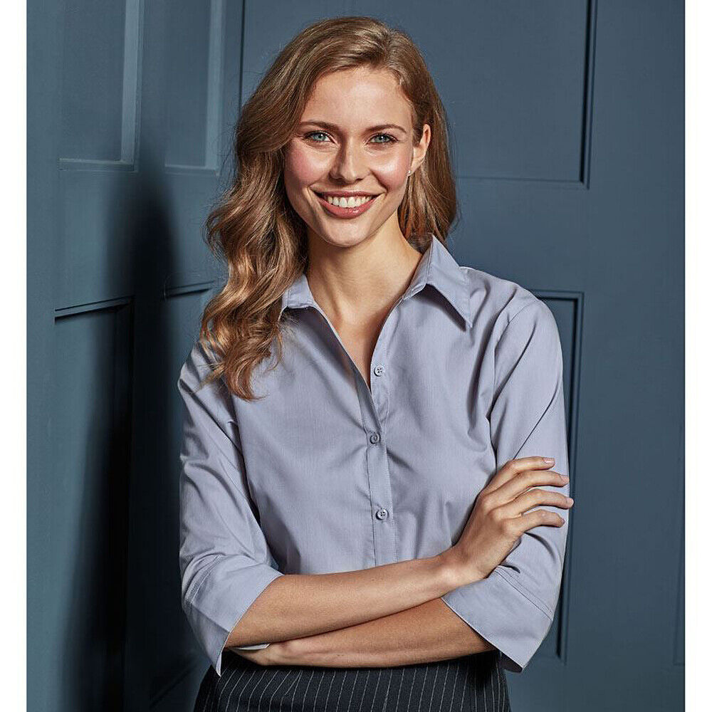 Womens/Ladies Premier 3/4 Sleeve Poplin Blouse/Plain (RW1093) - Picture 9 of 29