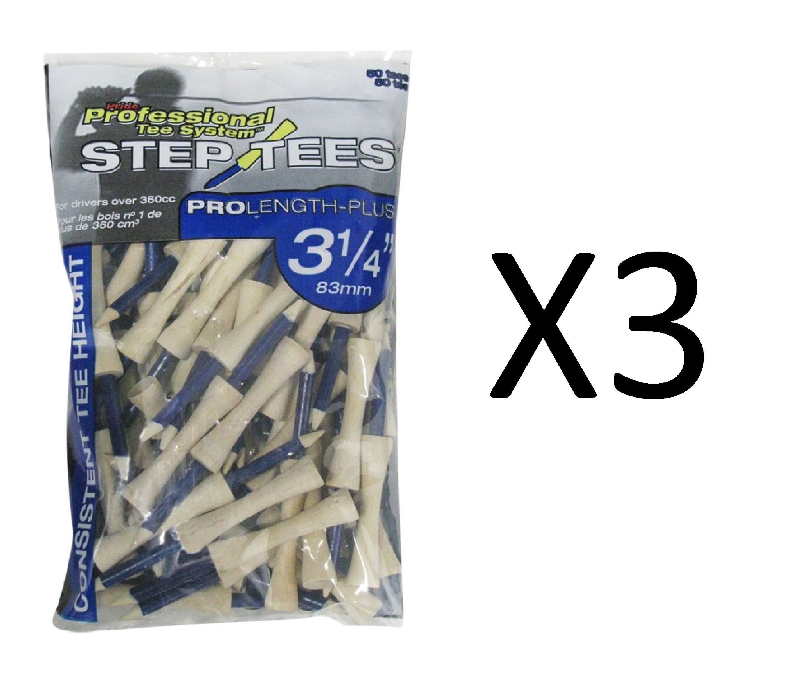 Pride Step Down Professional Tee System 3 1/4" Step Golf Tees 50 Count