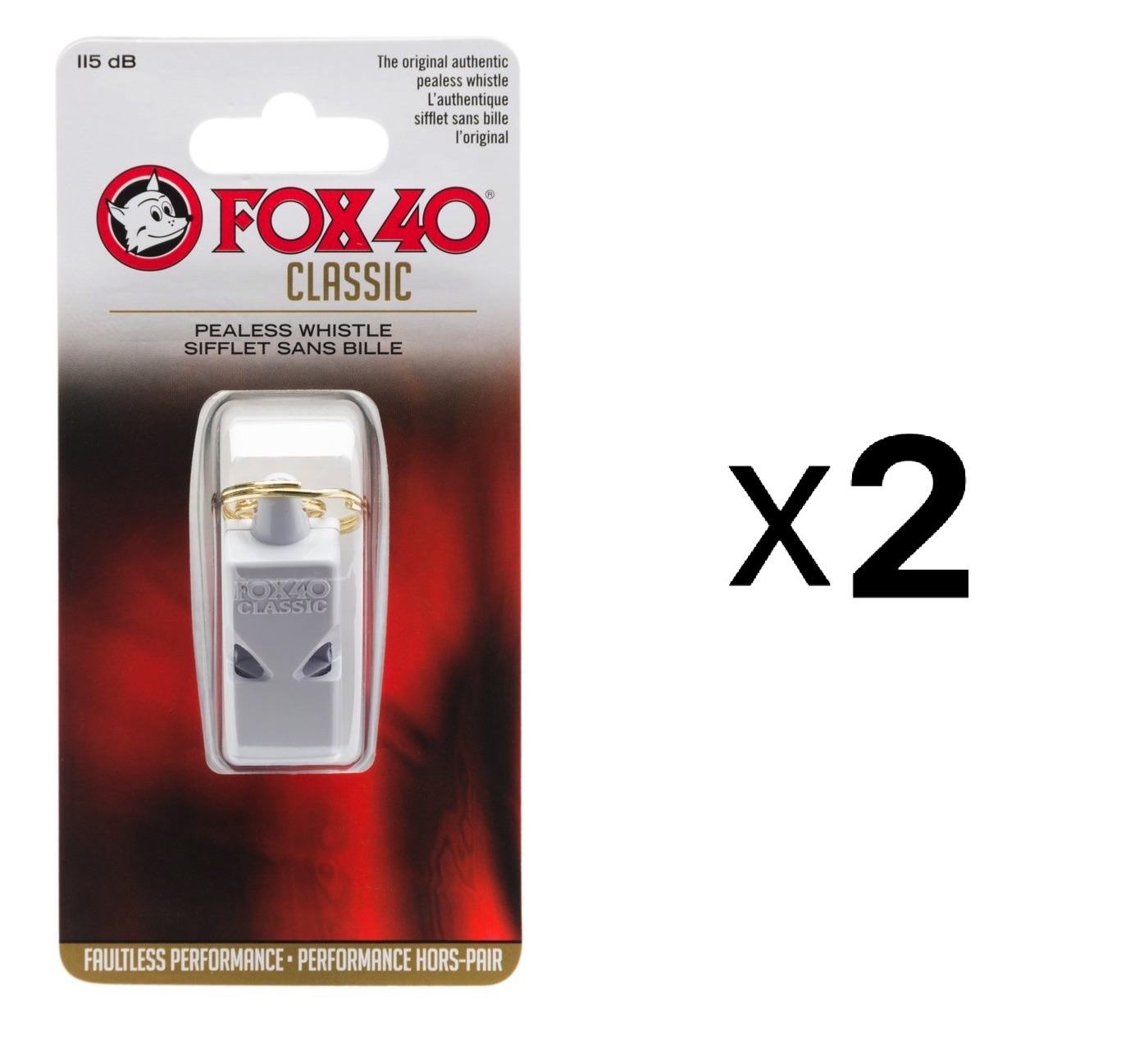 Fox 40 Classic Official 3Chamber Pealess Whistle, White (2Pack