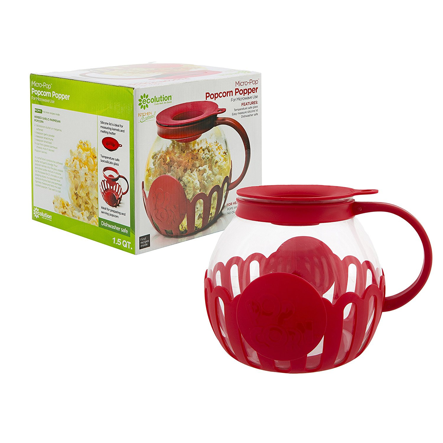 Ecolution® MicroPop™ Temperature Safe Glass Popcorn Popper, 1 ½ Quart
