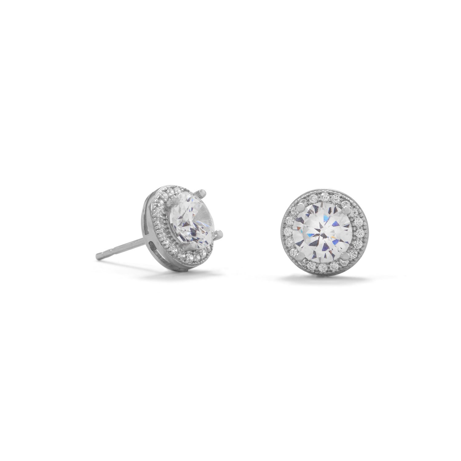 Cubic Zirconia Halo Stud Earrings Rhodiumplated Sterling Silver
