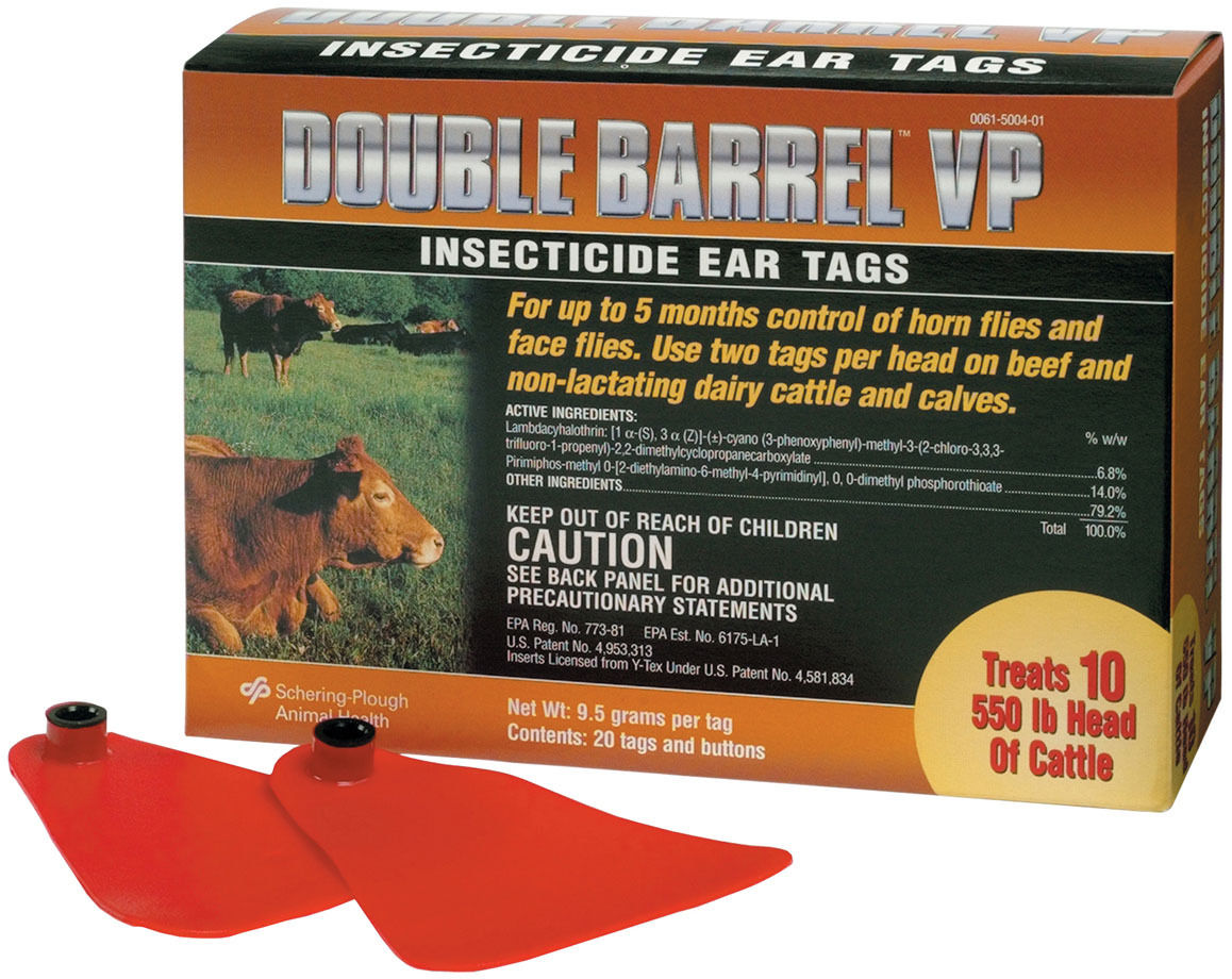 Double Barrel VP Fly Insecticide Cattle Ear Tags 20 Count Dairy Calves