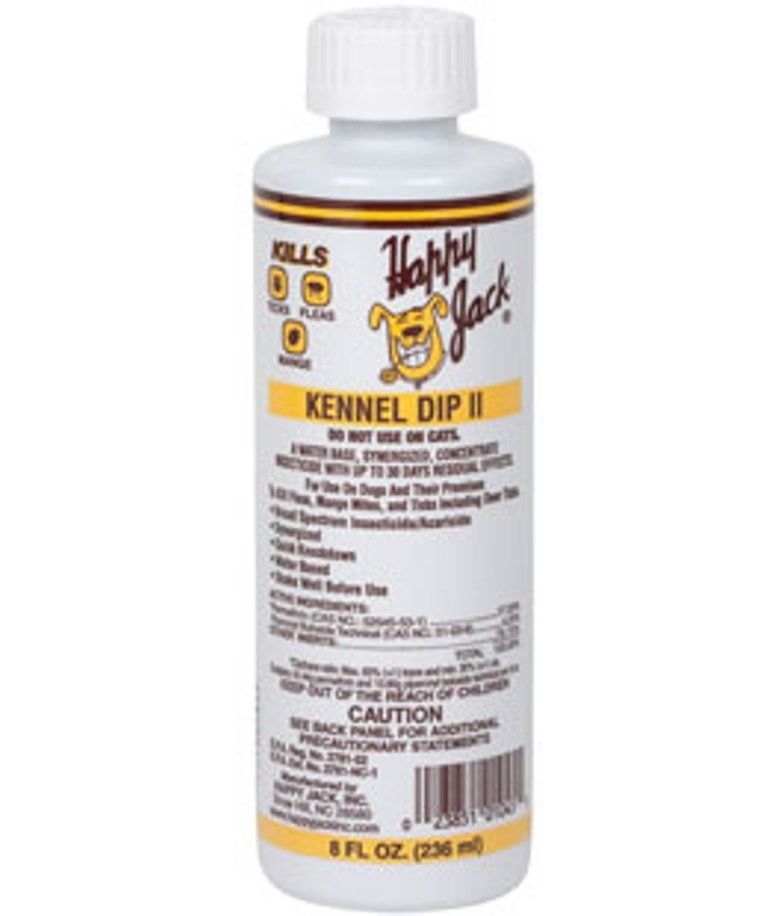 HAPPY JACK Kennel Dip II 8 oz Fleas Mites Ticks Insecticide Water Based