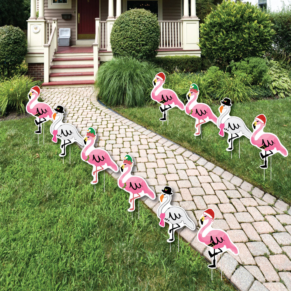 Flamingo Christmas Lawn Decorations Outdoor Tropical Yard Responsive Image