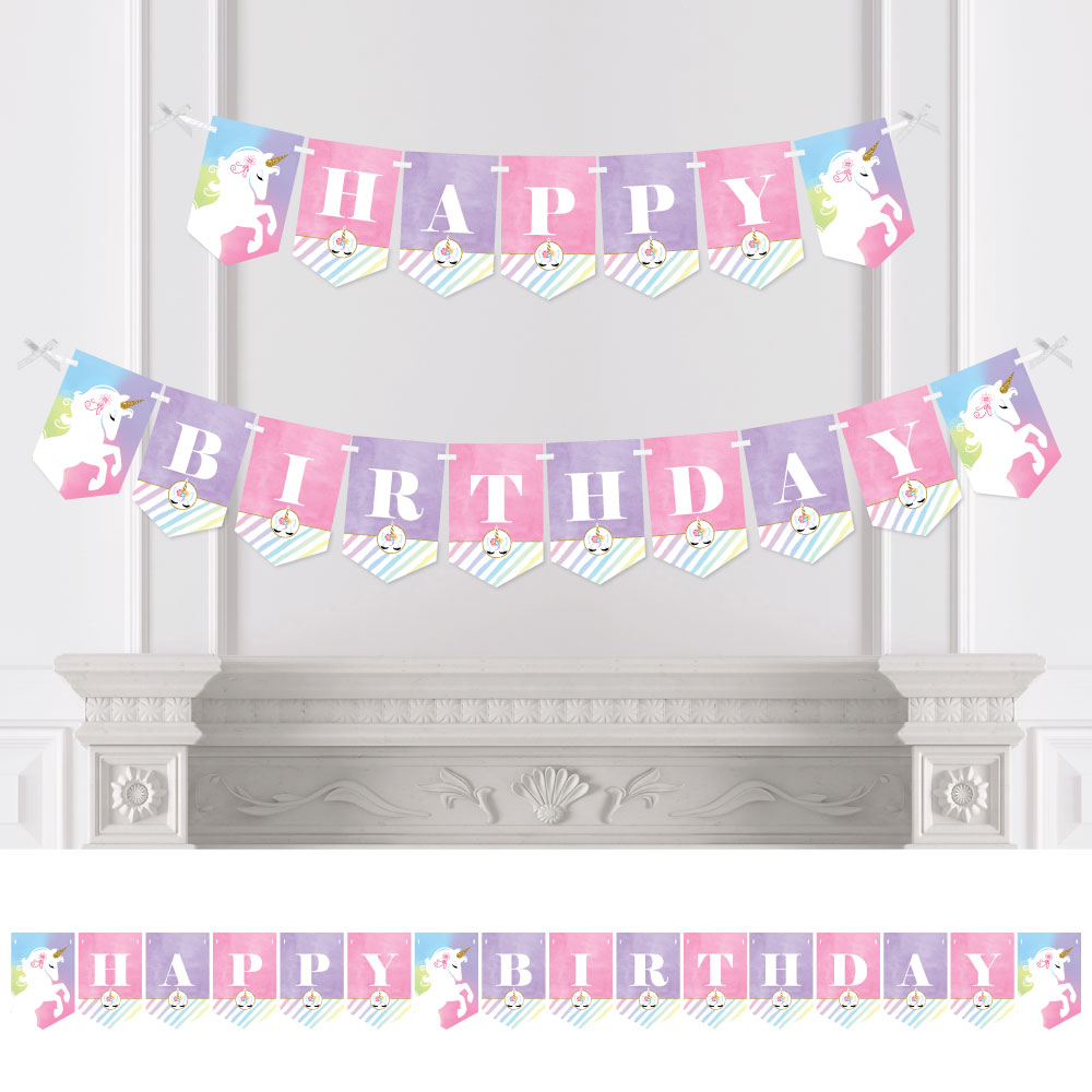 rainbow unicorn birthday party bunting banner magical unicorn party