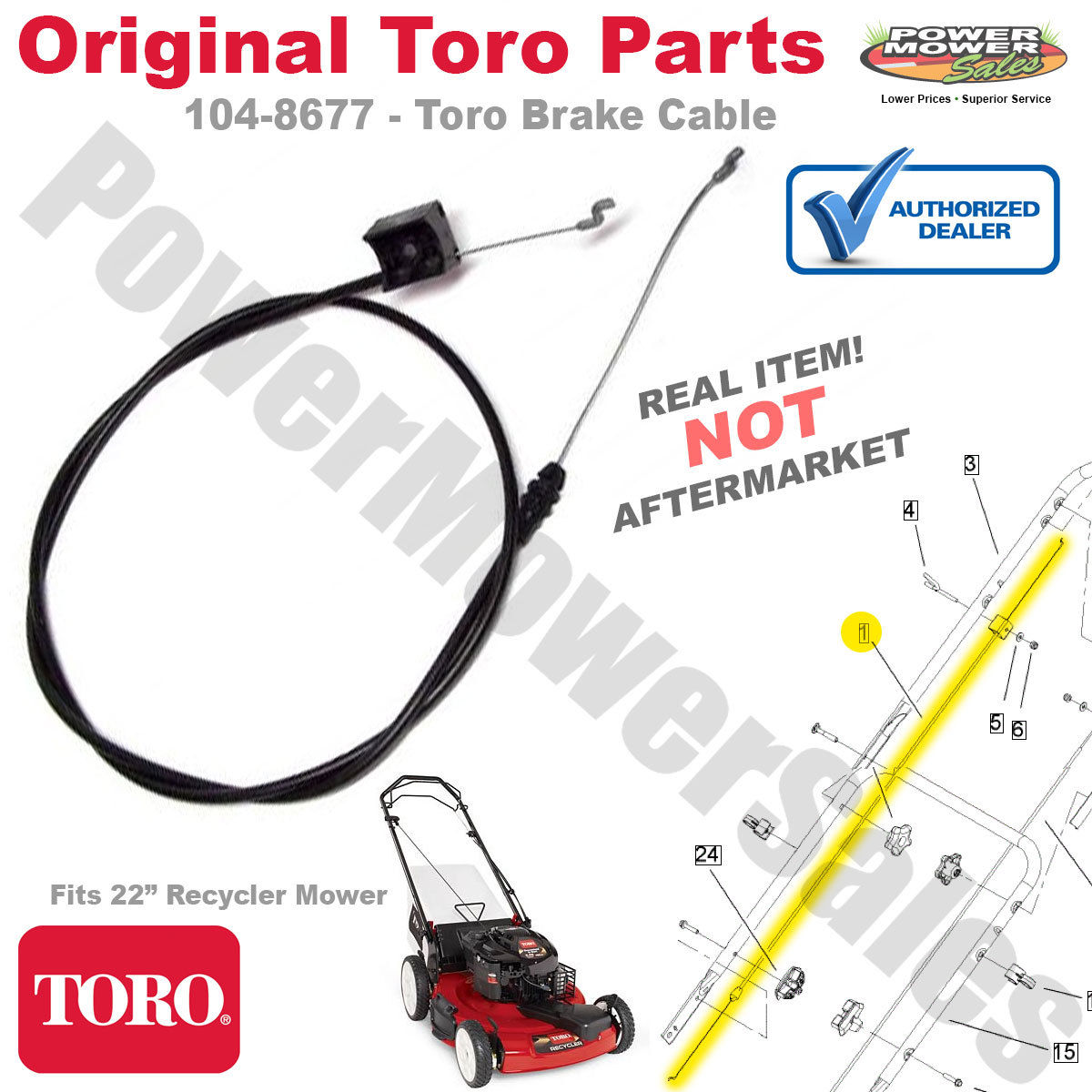 OEM TORO BRAKE STOP CABLE 1048677 1048677 22" RECYCLER 20001 20003